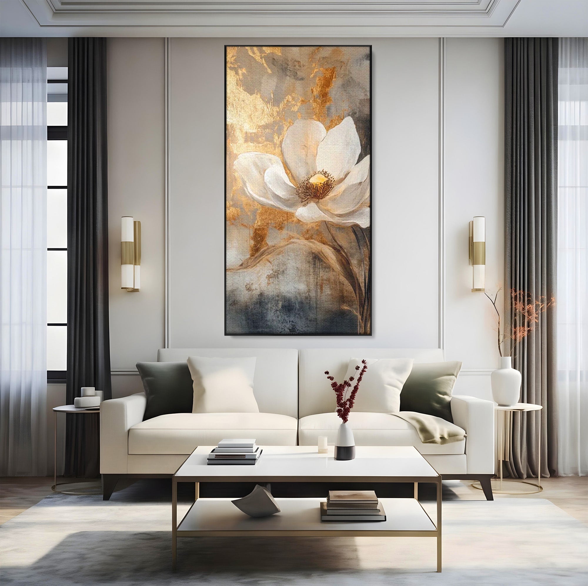 Tablou Canvas Premium LuxCanva® PI1340, Petala De Aur, Floare, Arta Abstracta, Eleganta, Natura, Culori Vibrante, Living, Dormitor