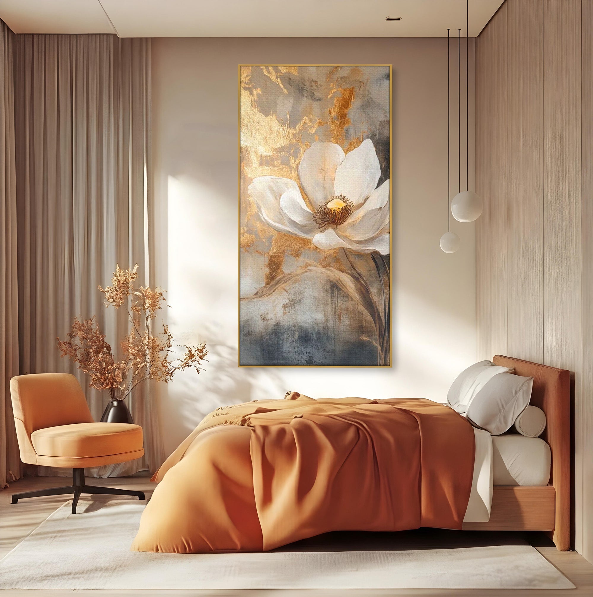 Tablou Canvas Premium LuxCanva® PI1340, Petala De Aur, Floare, Arta Abstracta, Eleganta, Natura, Culori Vibrante, Living, Dormitor