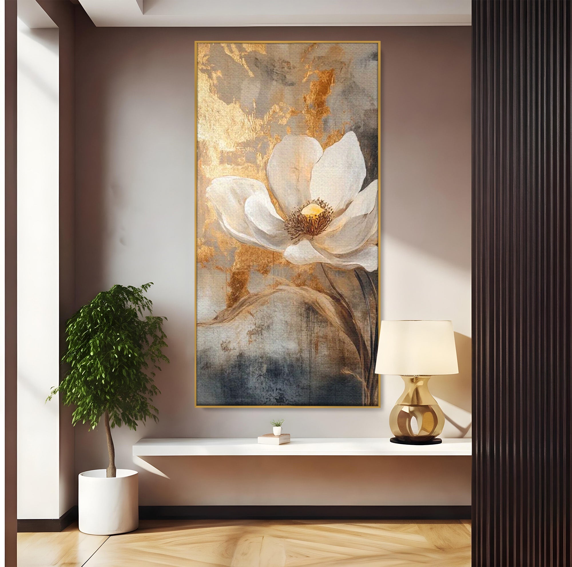 Tablou Canvas Premium LuxCanva® PI1340, Petala De Aur, Floare, Arta Abstracta, Eleganta, Natura, Culori Vibrante, Living, Dormitor