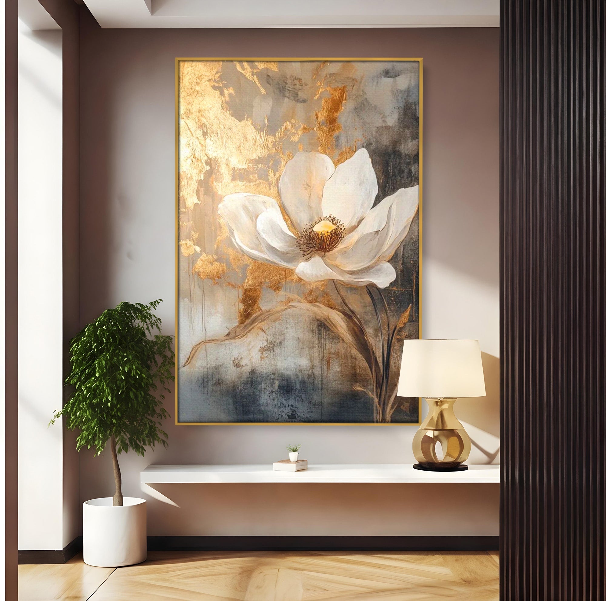 Tablou Canvas Premium LuxCanva® PI1340, Petala De Aur, Floare, Arta Abstracta, Eleganta, Natura, Culori Vibrante, Living, Dormitor