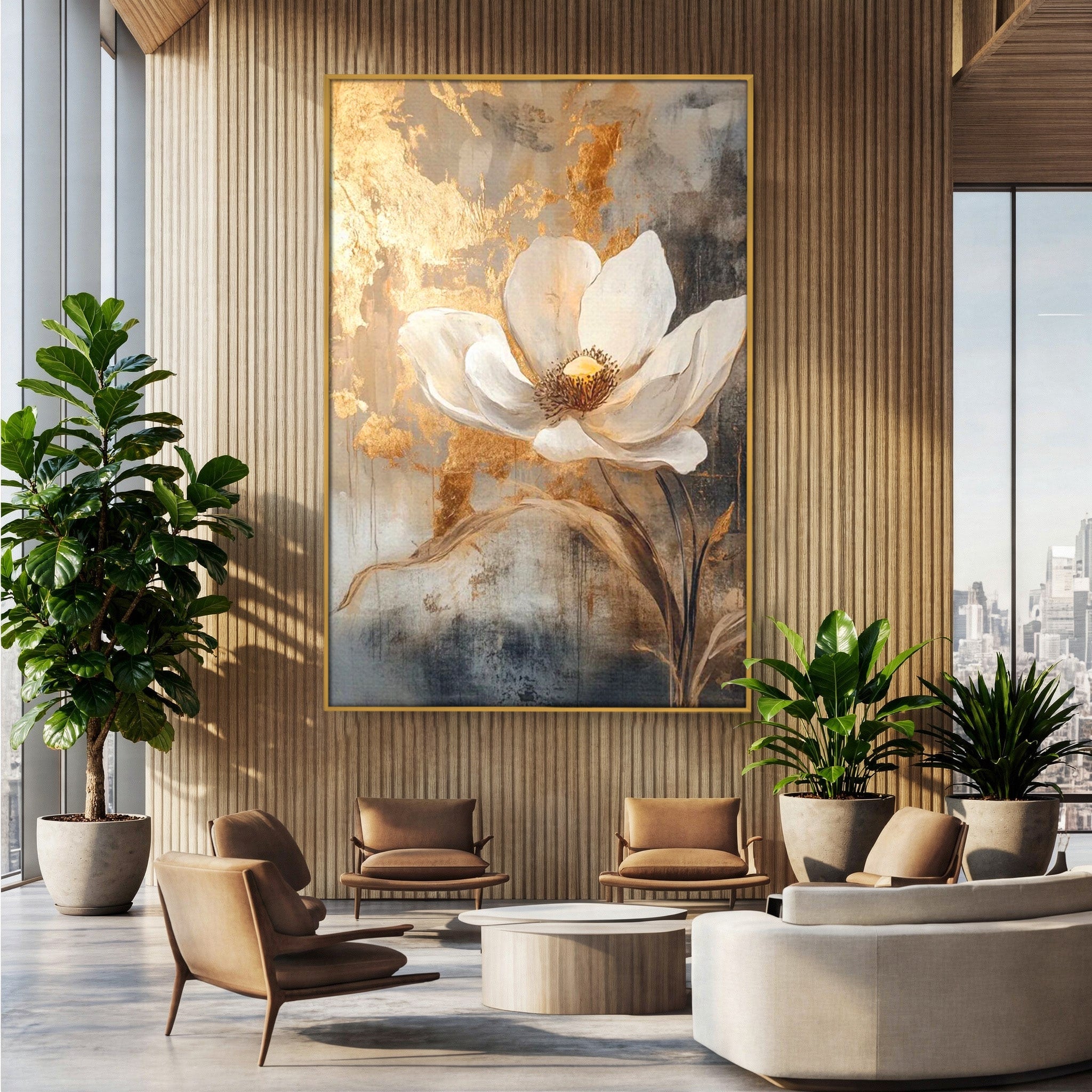 Tablou Canvas Premium LuxCanva® PI1340, Petala De Aur, Floare, Arta Abstracta, Eleganta, Natura, Culori Vibrante, Living, Dormitor