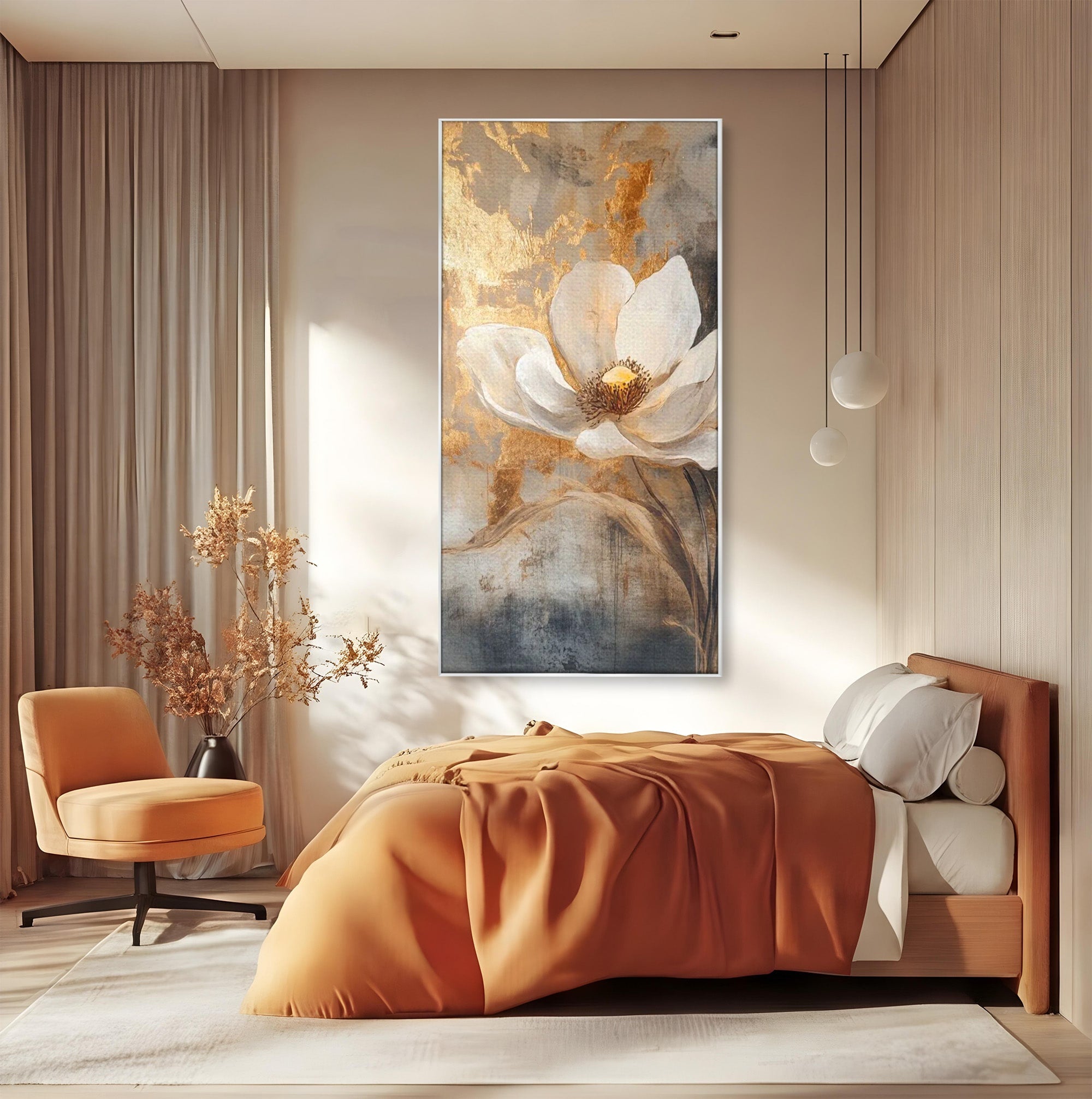 Tablou Canvas Premium LuxCanva® PI1340, Petala De Aur, Floare, Arta Abstracta, Eleganta, Natura, Culori Vibrante, Living, Dormitor