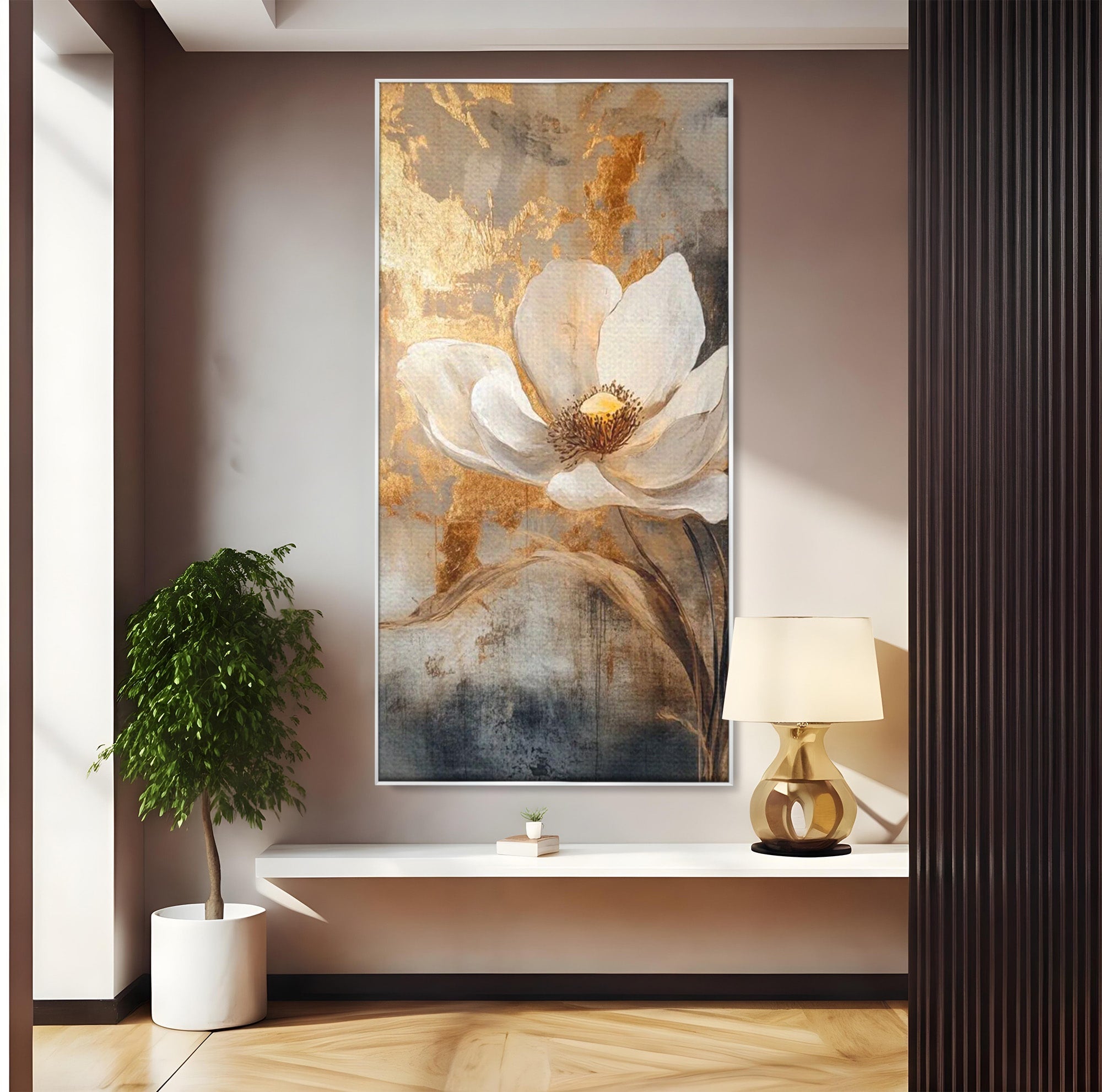 Tablou Canvas Premium LuxCanva® PI1340, Petala De Aur, Floare, Arta Abstracta, Eleganta, Natura, Culori Vibrante, Living, Dormitor