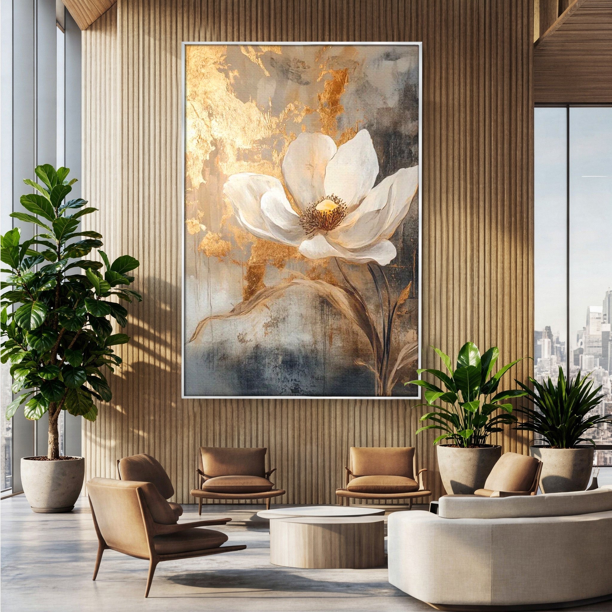 Tablou Canvas Premium LuxCanva® PI1340, Petala De Aur, Floare, Arta Abstracta, Eleganta, Natura, Culori Vibrante, Living, Dormitor