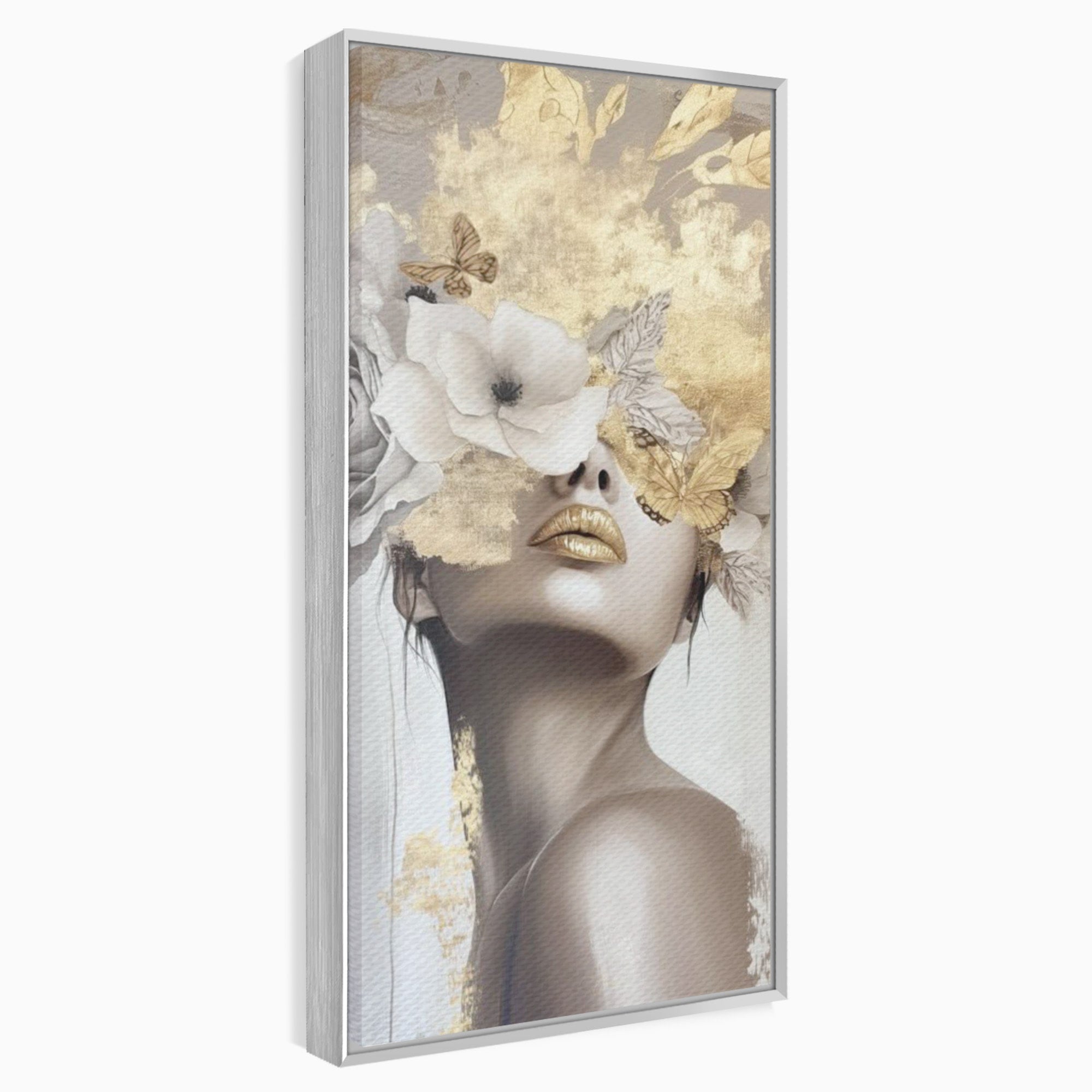 Tablou Canvas Premium LuxCanva® PI1341, Misterul Florilor Aurii, Portret, Femeie, Fotomodel, Gold, Culori Vibrante, Living, Dormitor
