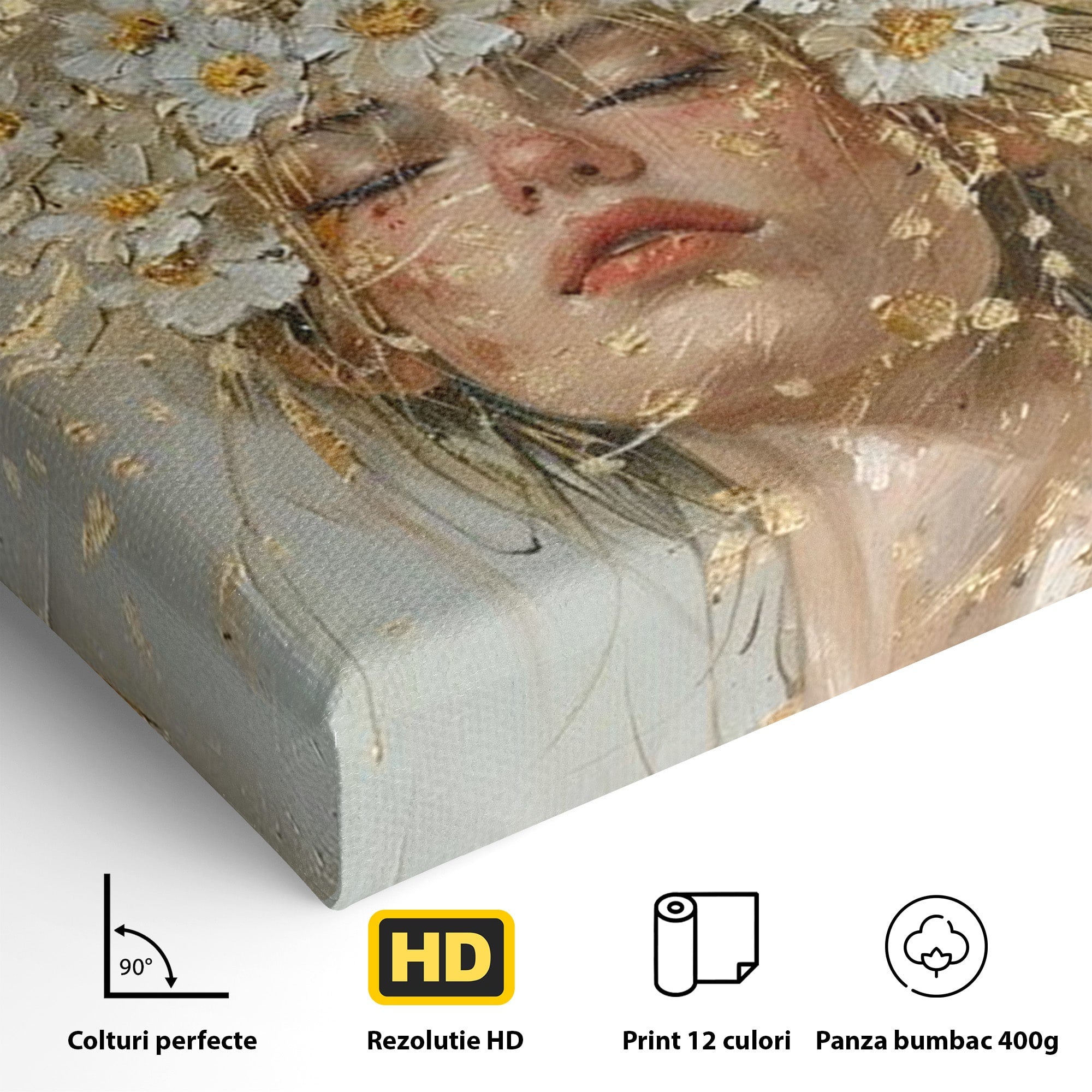 Tablou Canvas Premium LuxCanva® PI1342, Coroana de Flori, Femeie, Flori, Portret, Eleganta, Culori Vibrante, Living, Dormitor