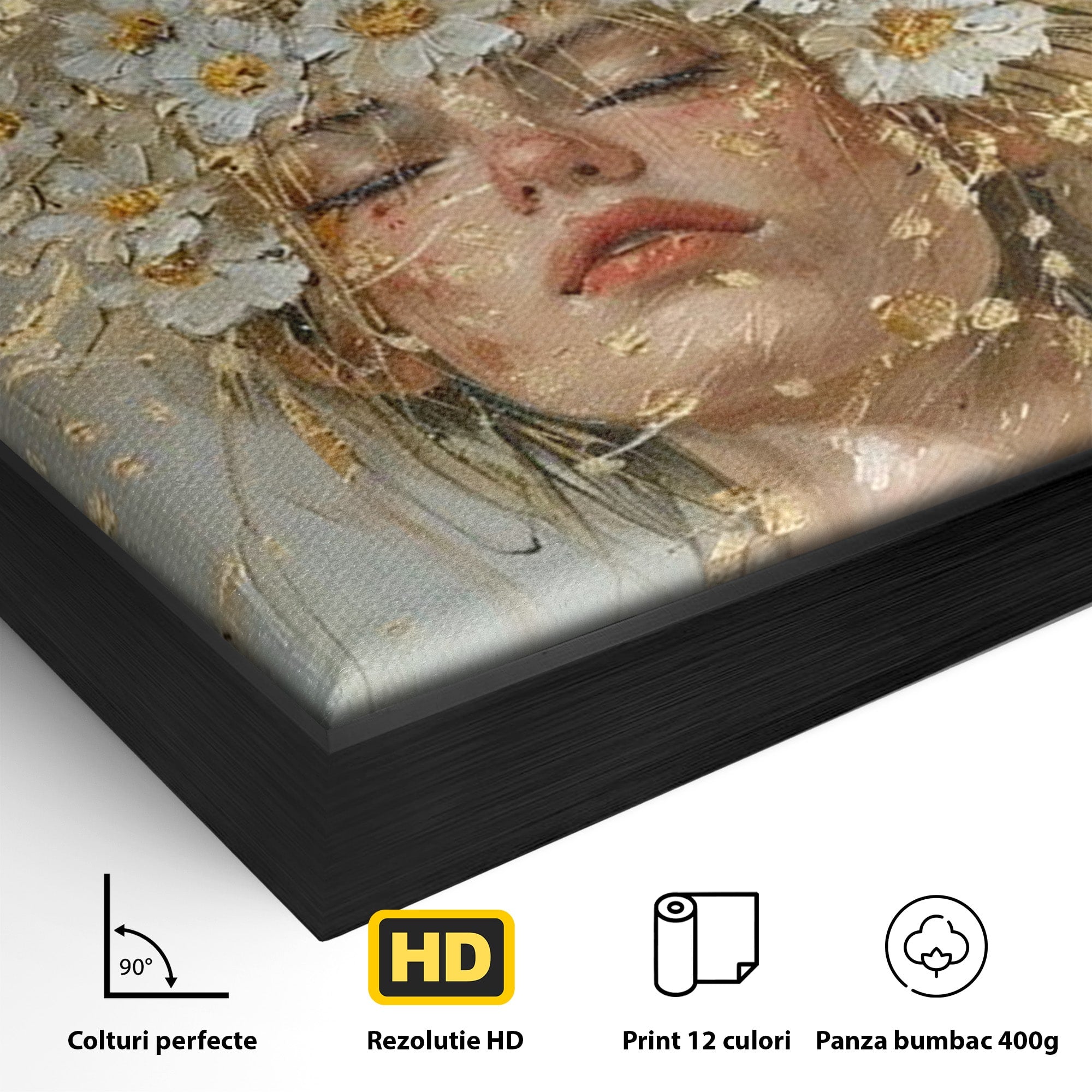 Tablou Canvas Premium LuxCanva® PI1342, Coroana de Flori, Femeie, Flori, Portret, Eleganta, Culori Vibrante, Living, Dormitor