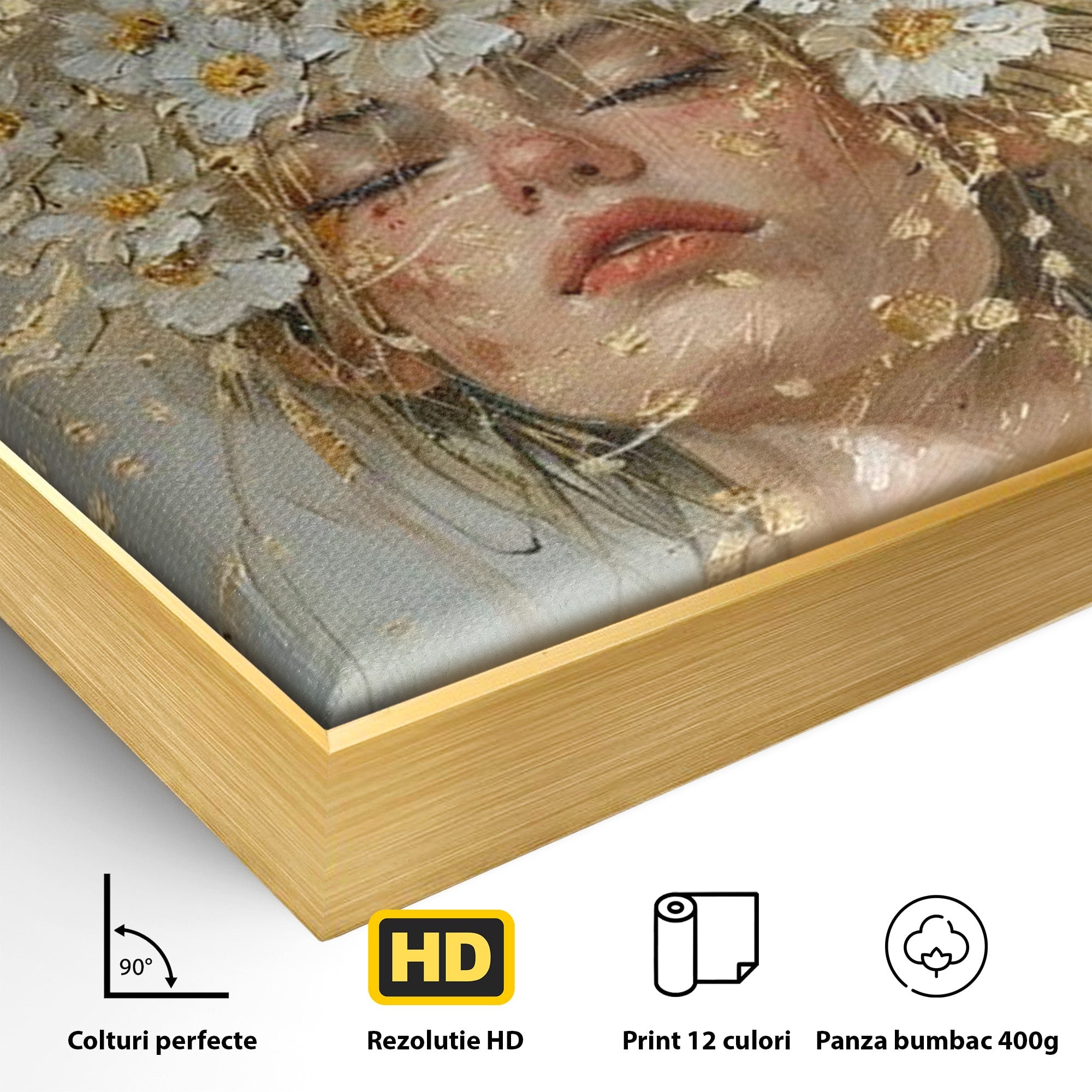 Tablou Canvas Premium LuxCanva® PI1342, Coroana de Flori, Femeie, Flori, Portret, Eleganta, Culori Vibrante, Living, Dormitor