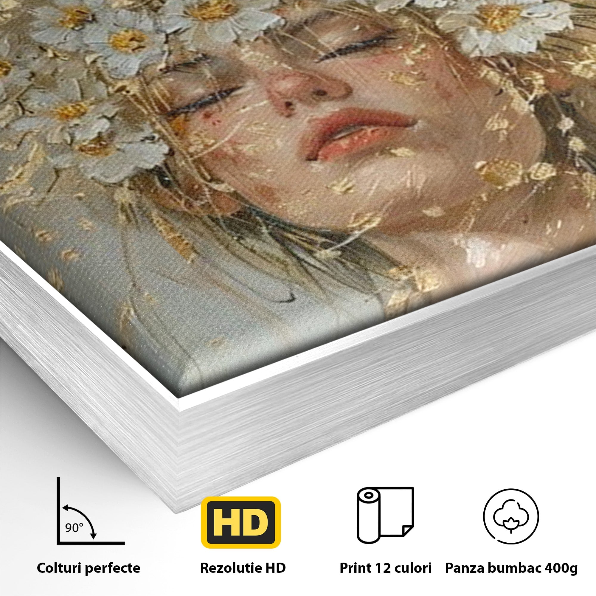 Tablou Canvas Premium LuxCanva® PI1342, Coroana de Flori, Femeie, Flori, Portret, Eleganta, Culori Vibrante, Living, Dormitor