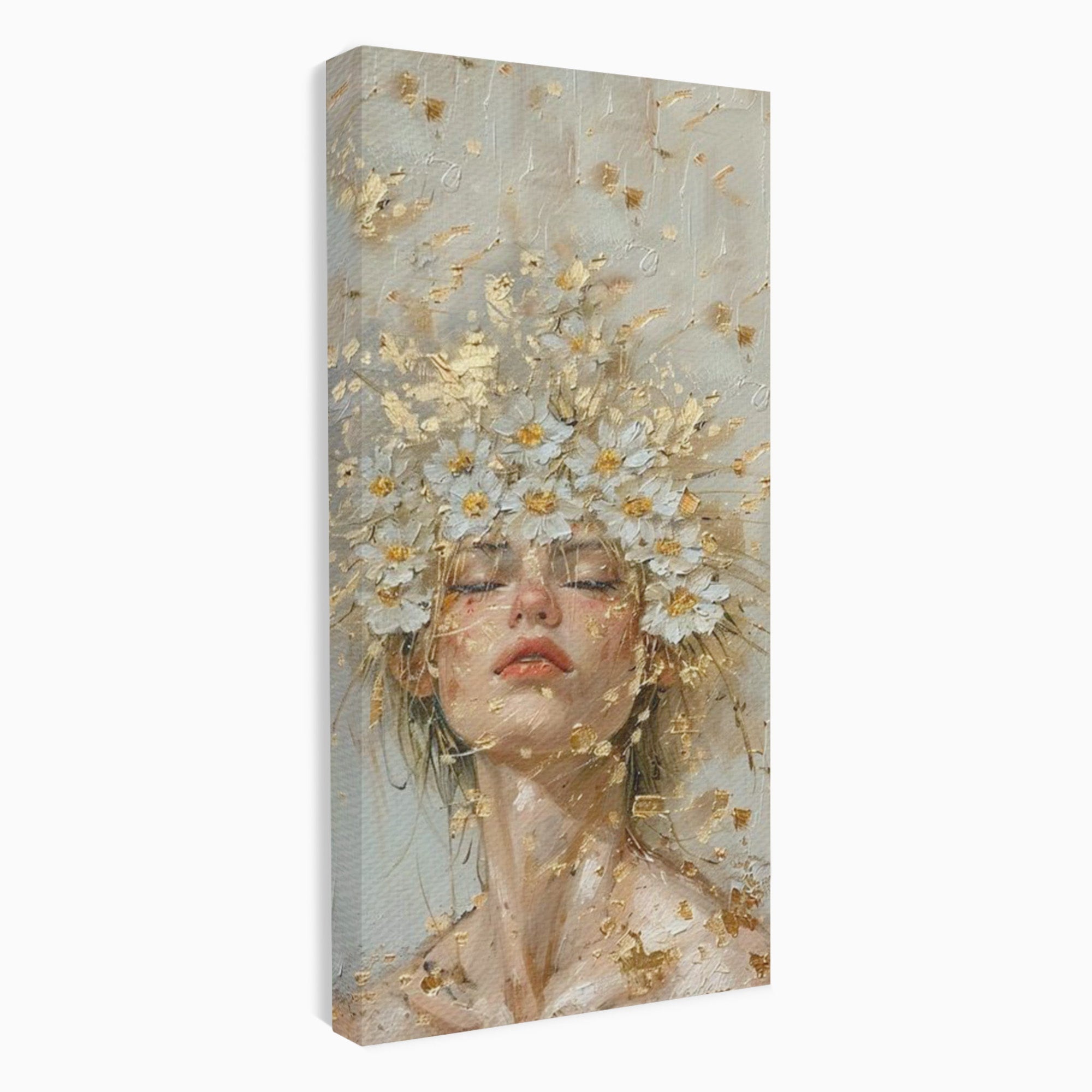 Tablou Canvas Premium LuxCanva® PI1342, Coroana de Flori, Femeie, Flori, Portret, Eleganta, Culori Vibrante, Living, Dormitor