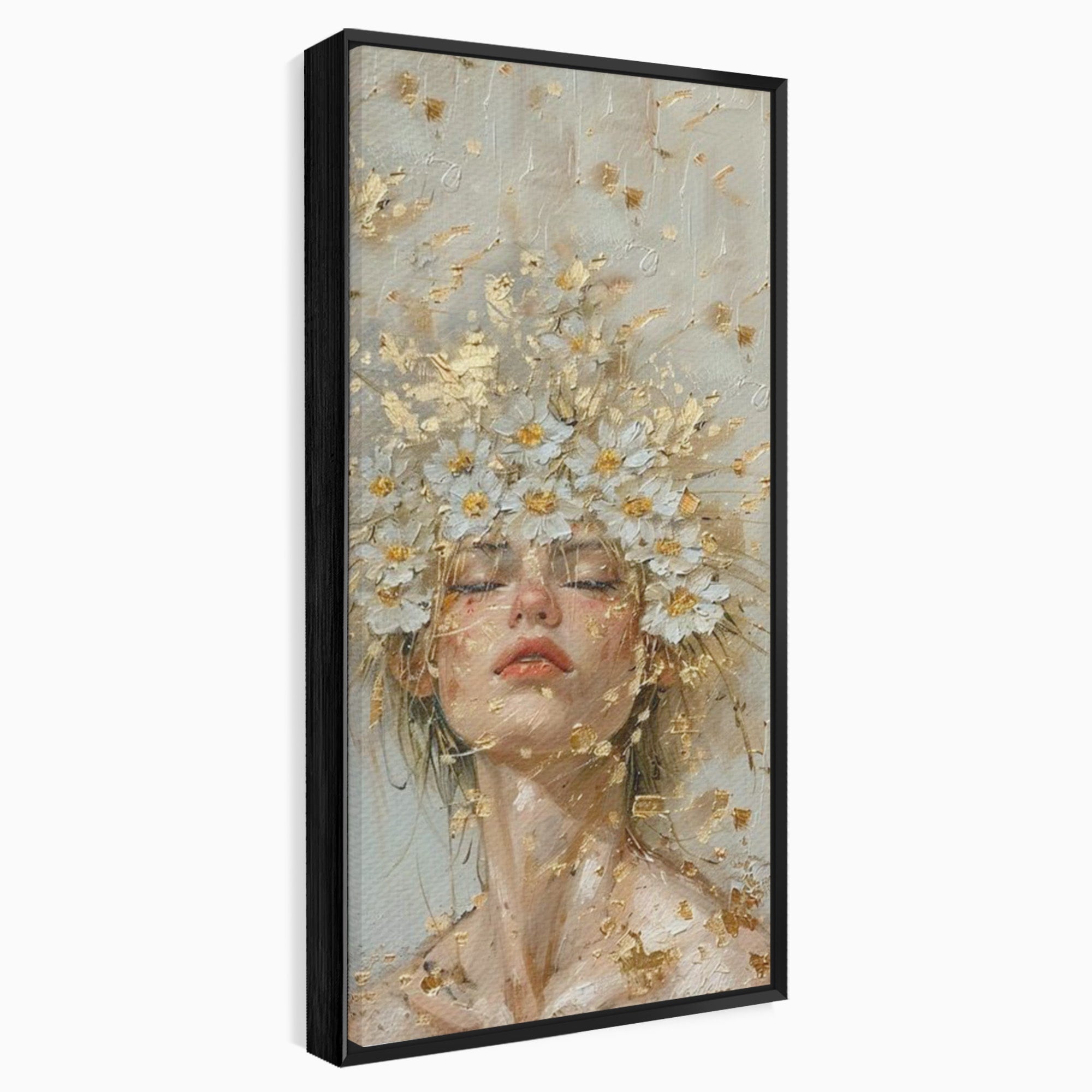 Tablou Canvas Premium LuxCanva® PI1342, Coroana de Flori, Femeie, Flori, Portret, Eleganta, Culori Vibrante, Living, Dormitor