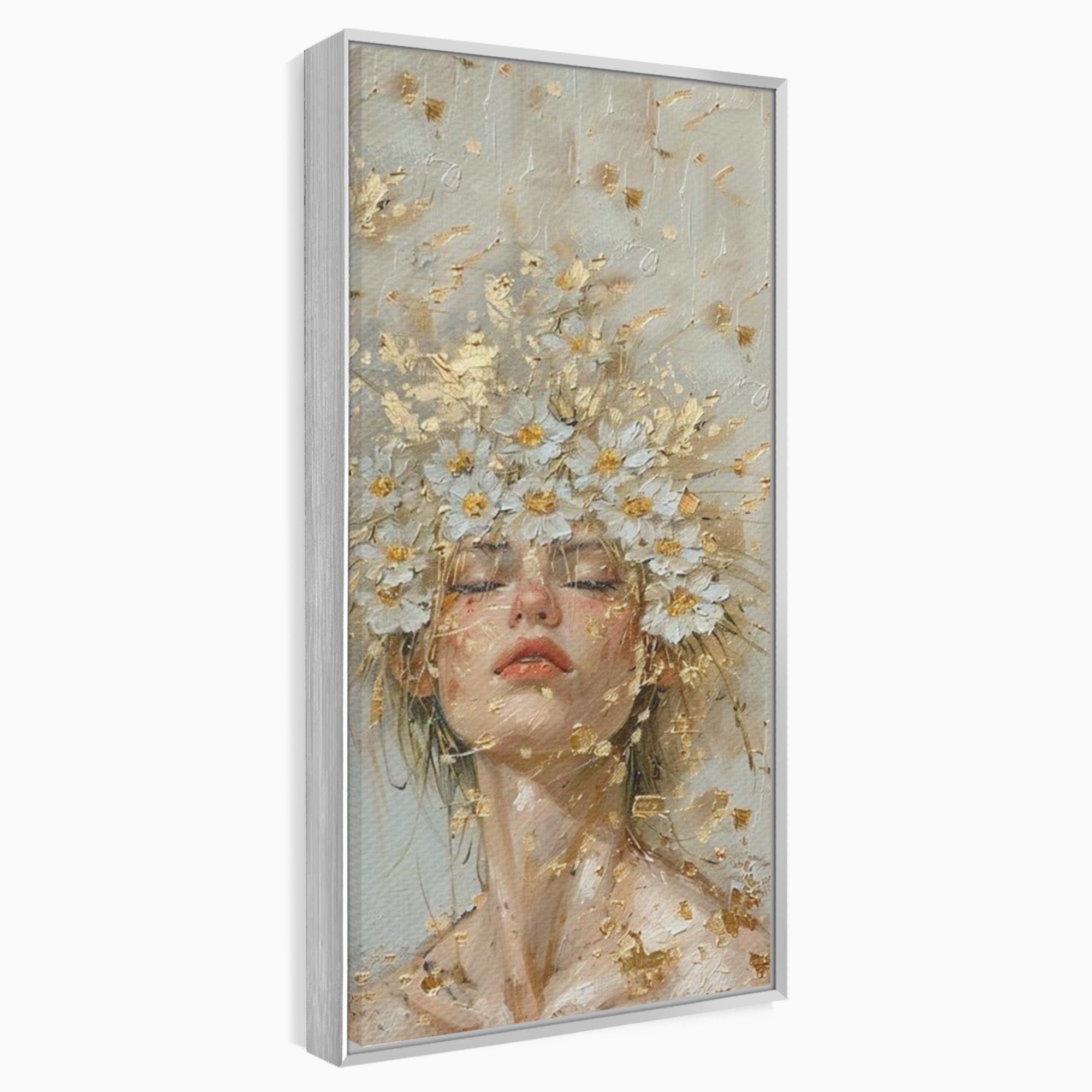Tablou Canvas Premium LuxCanva® PI1342, Coroana de Flori, Femeie, Flori, Portret, Eleganta, Culori Vibrante, Living, Dormitor