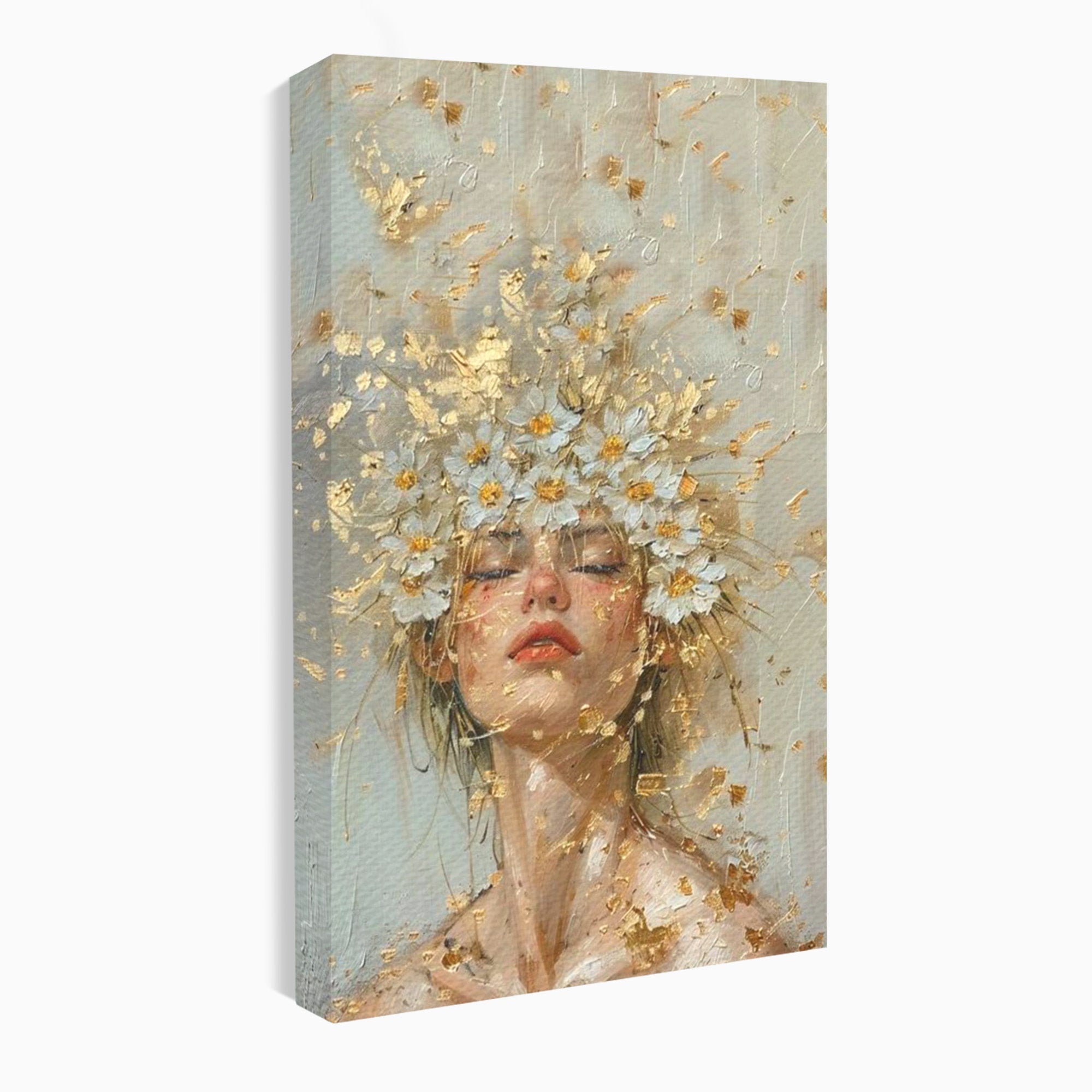 Tablou Canvas Premium LuxCanva® PI1342, Coroana de Flori, Femeie, Flori, Portret, Eleganta, Culori Vibrante, Living, Dormitor