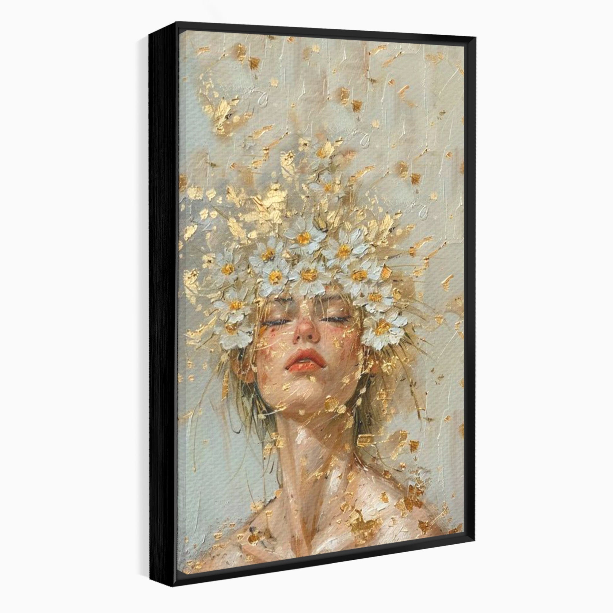 Tablou Canvas Premium LuxCanva® PI1342, Coroana de Flori, Femeie, Flori, Portret, Eleganta, Culori Vibrante, Living, Dormitor
