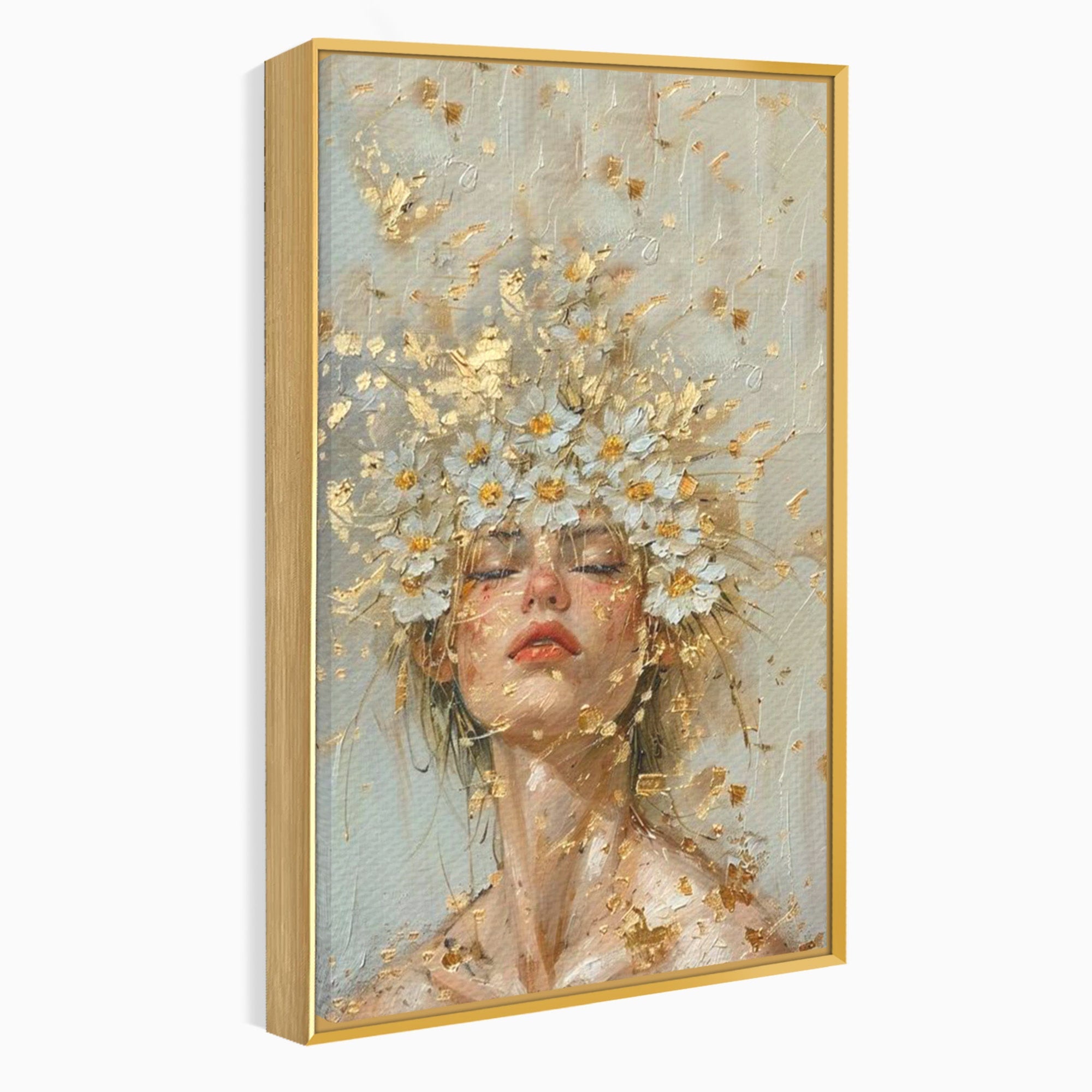 Tablou Canvas Premium LuxCanva® PI1342, Coroana de Flori, Femeie, Flori, Portret, Eleganta, Culori Vibrante, Living, Dormitor