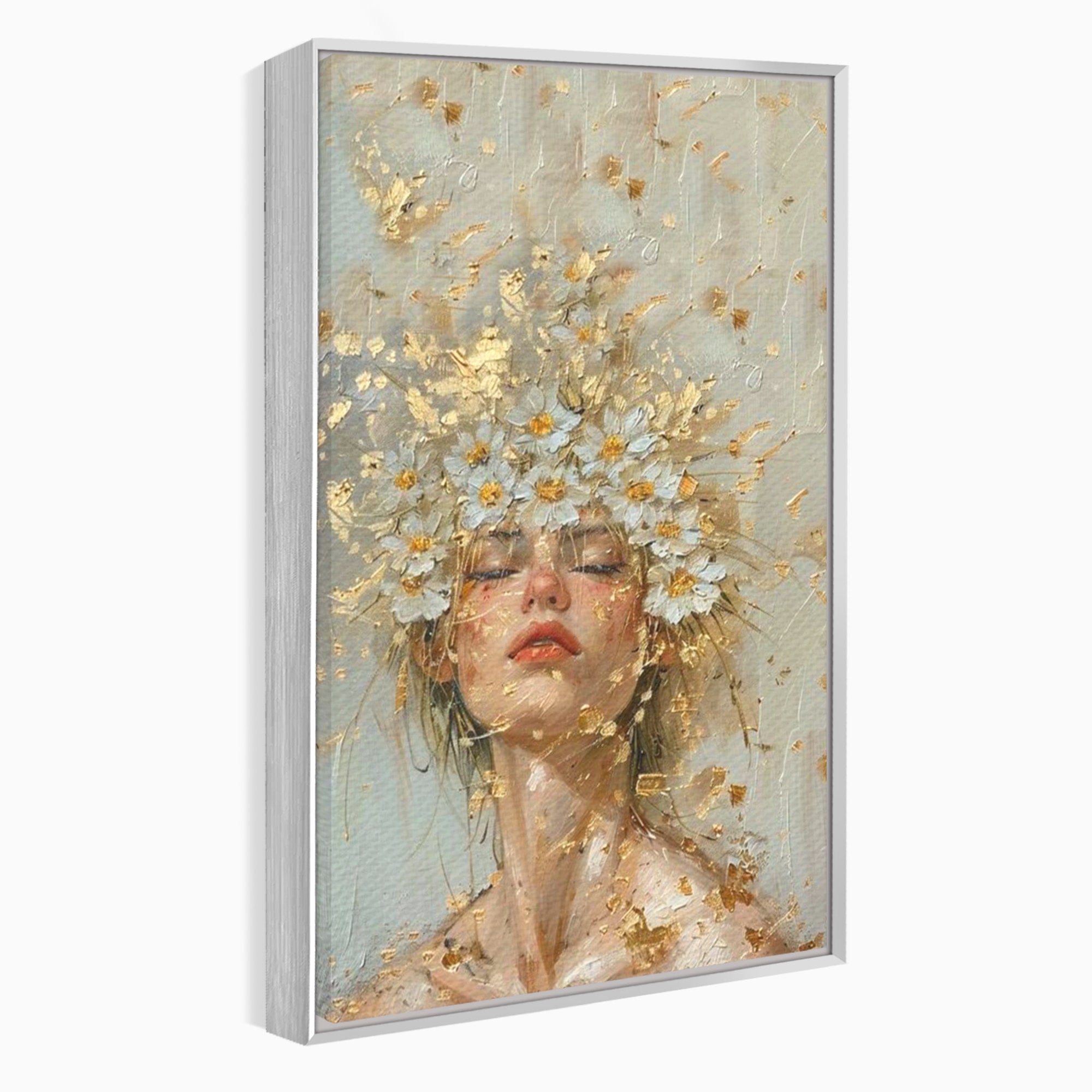 Tablou Canvas Premium LuxCanva® PI1342, Coroana de Flori, Femeie, Flori, Portret, Eleganta, Culori Vibrante, Living, Dormitor