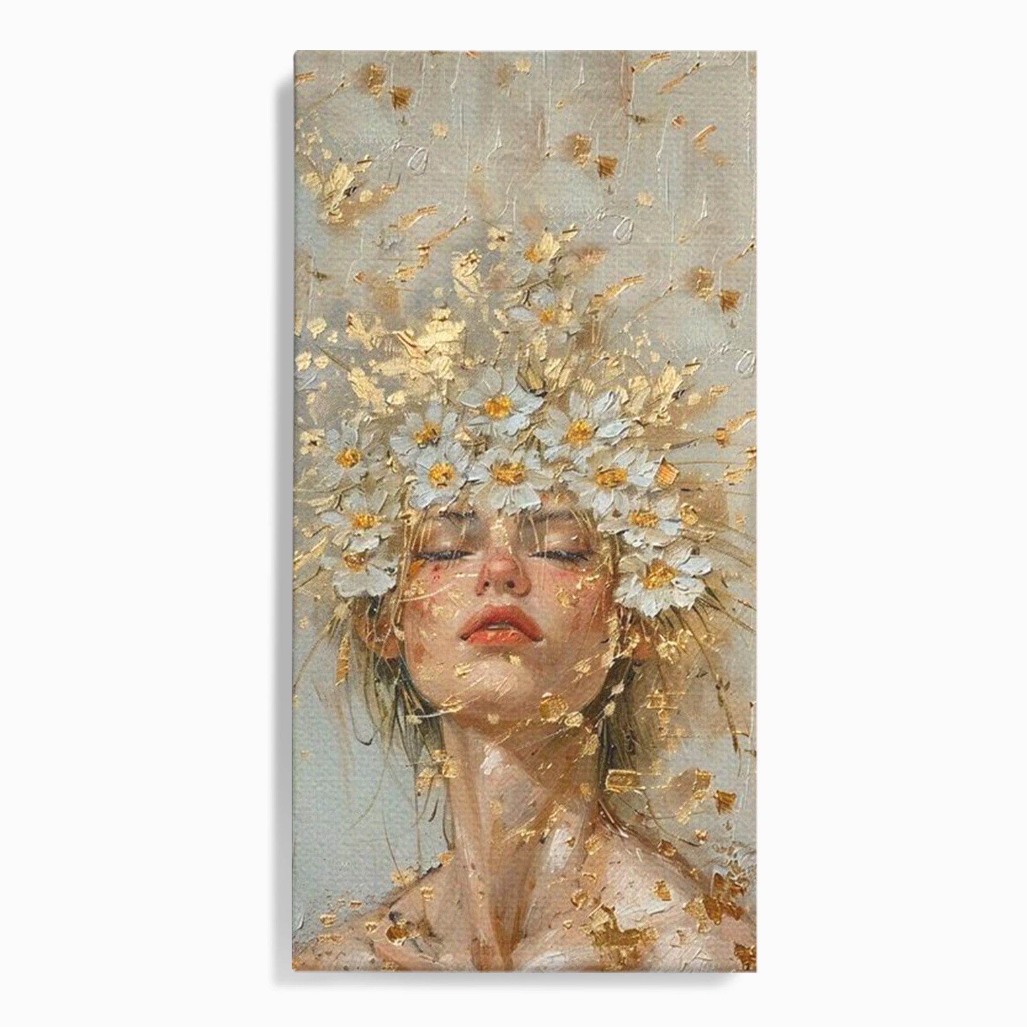 Tablou Canvas Premium LuxCanva® PI1342, Coroana de Flori, Femeie, Flori, Portret, Eleganta, Culori Vibrante, Living, Dormitor