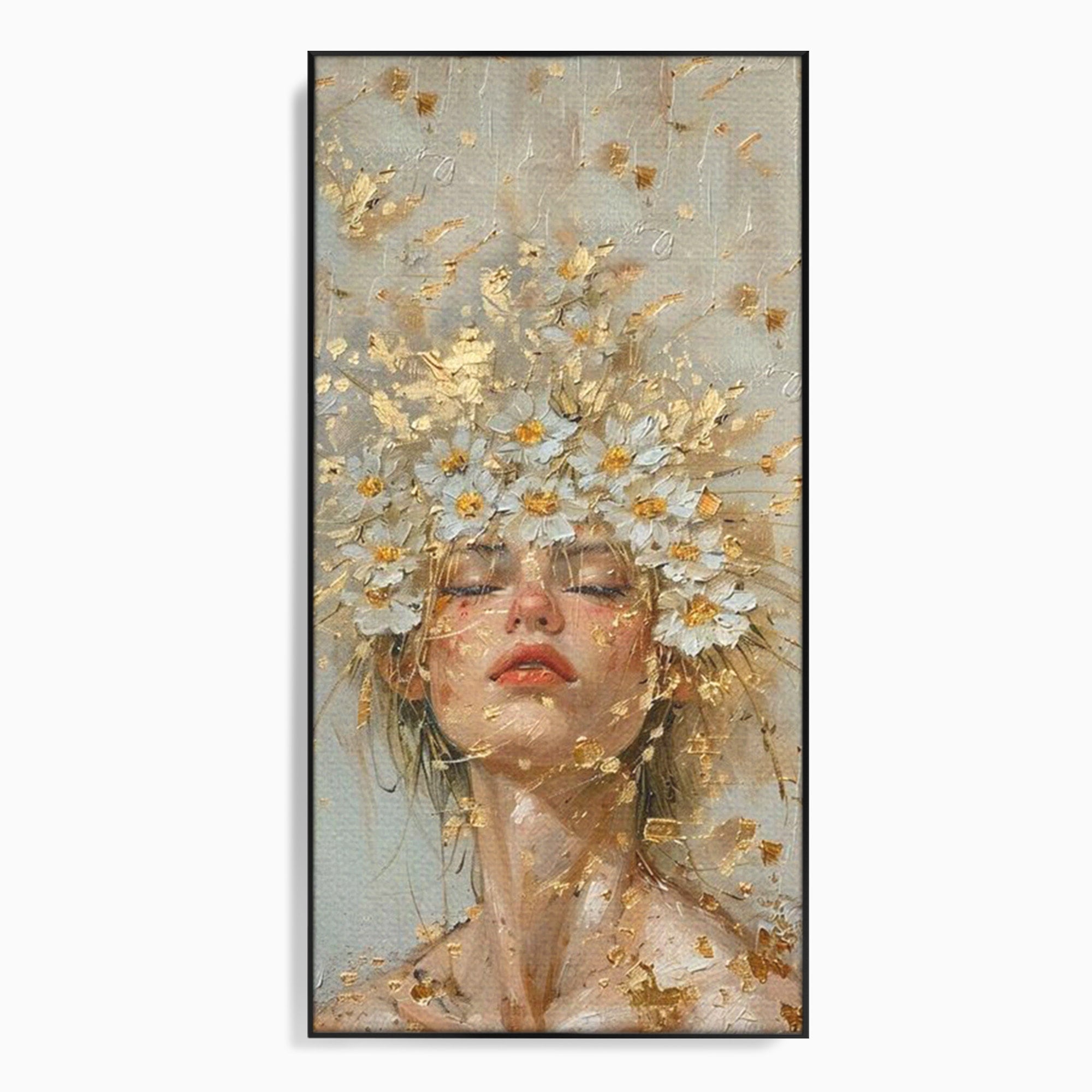 Tablou Canvas Premium LuxCanva® PI1342, Coroana de Flori, Femeie, Flori, Portret, Eleganta, Culori Vibrante, Living, Dormitor