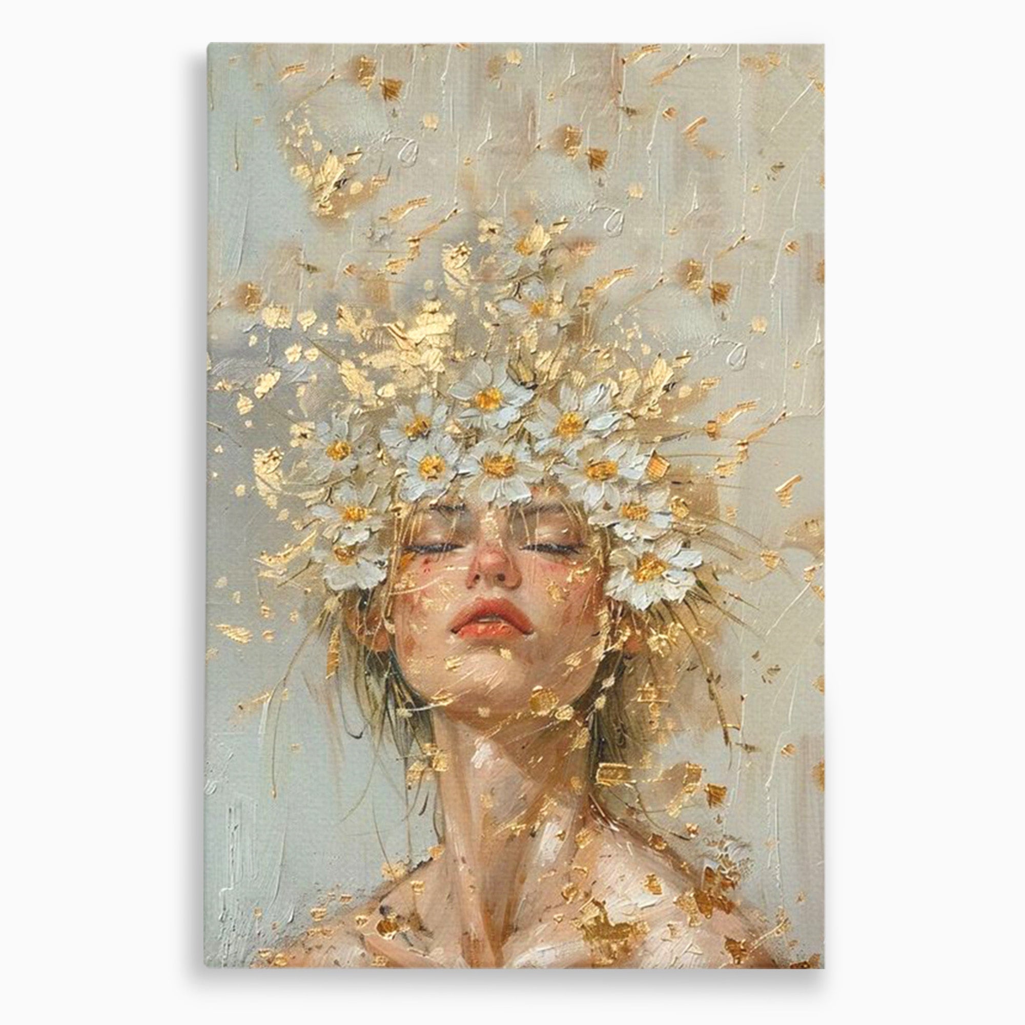 Tablou Canvas Premium LuxCanva® PI1342, Coroana de Flori, Femeie, Flori, Portret, Eleganta, Culori Vibrante, Living, Dormitor