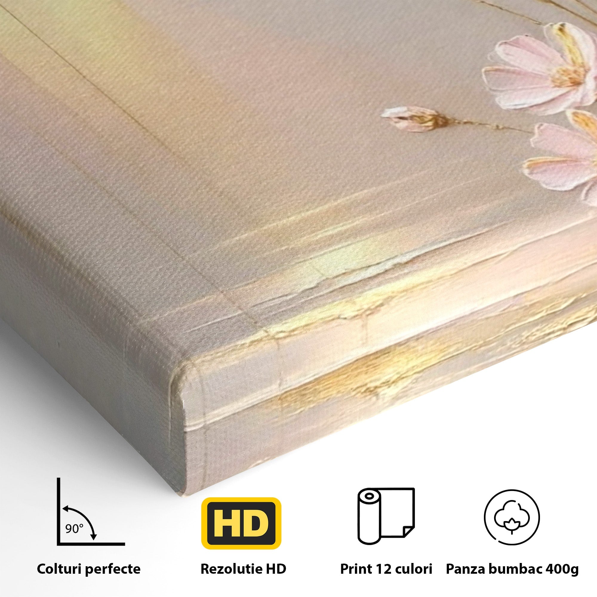 Tablou Canvas Premium LuxCanva® PI1343, Flori In Lumina Aurie, Lac, Primavara, Abstract, Eleganta, Culori Vibrante, Living, Dormitor