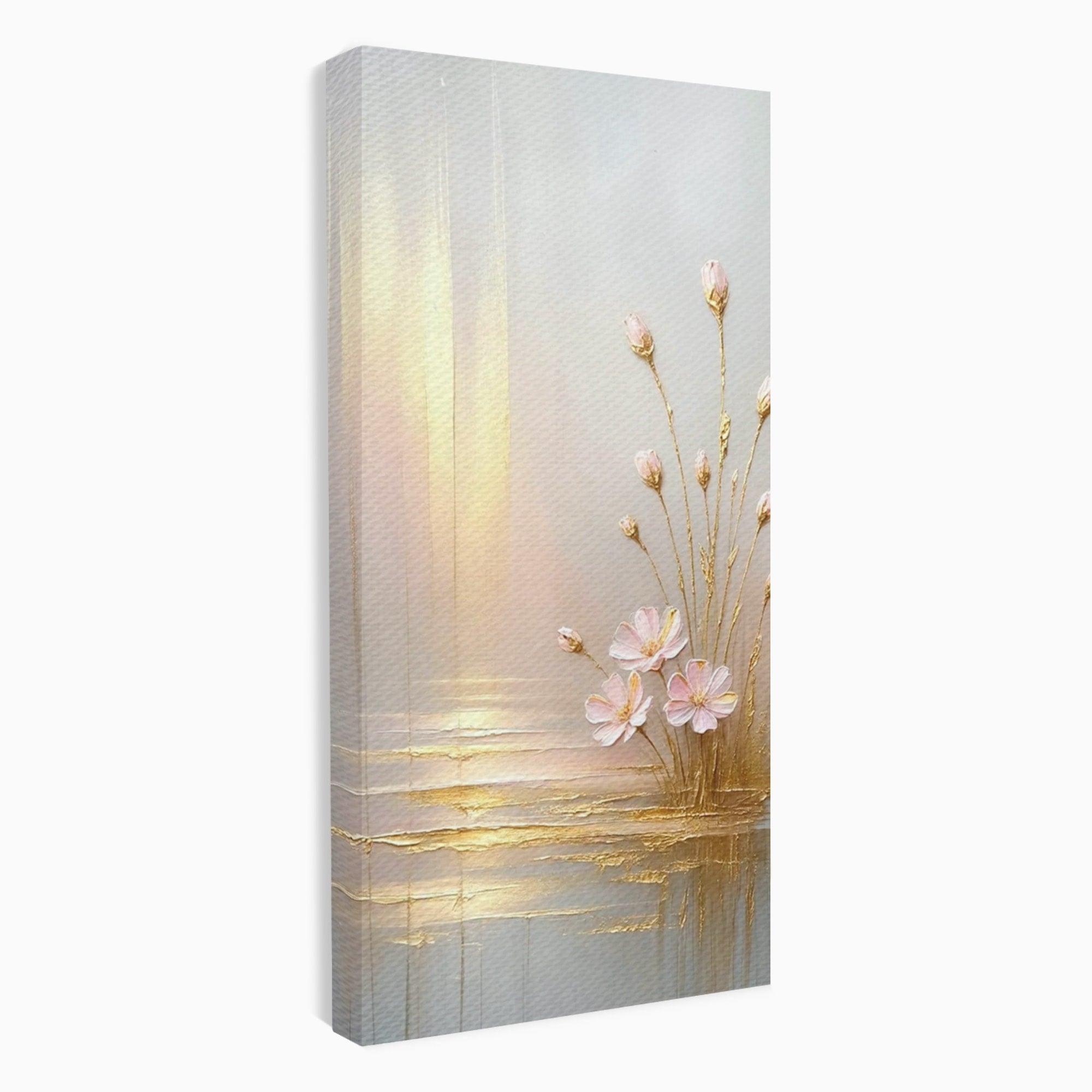 Tablou Canvas Premium LuxCanva® PI1343, Flori In Lumina Aurie, Lac, Primavara, Abstract, Eleganta, Culori Vibrante, Living, Dormitor