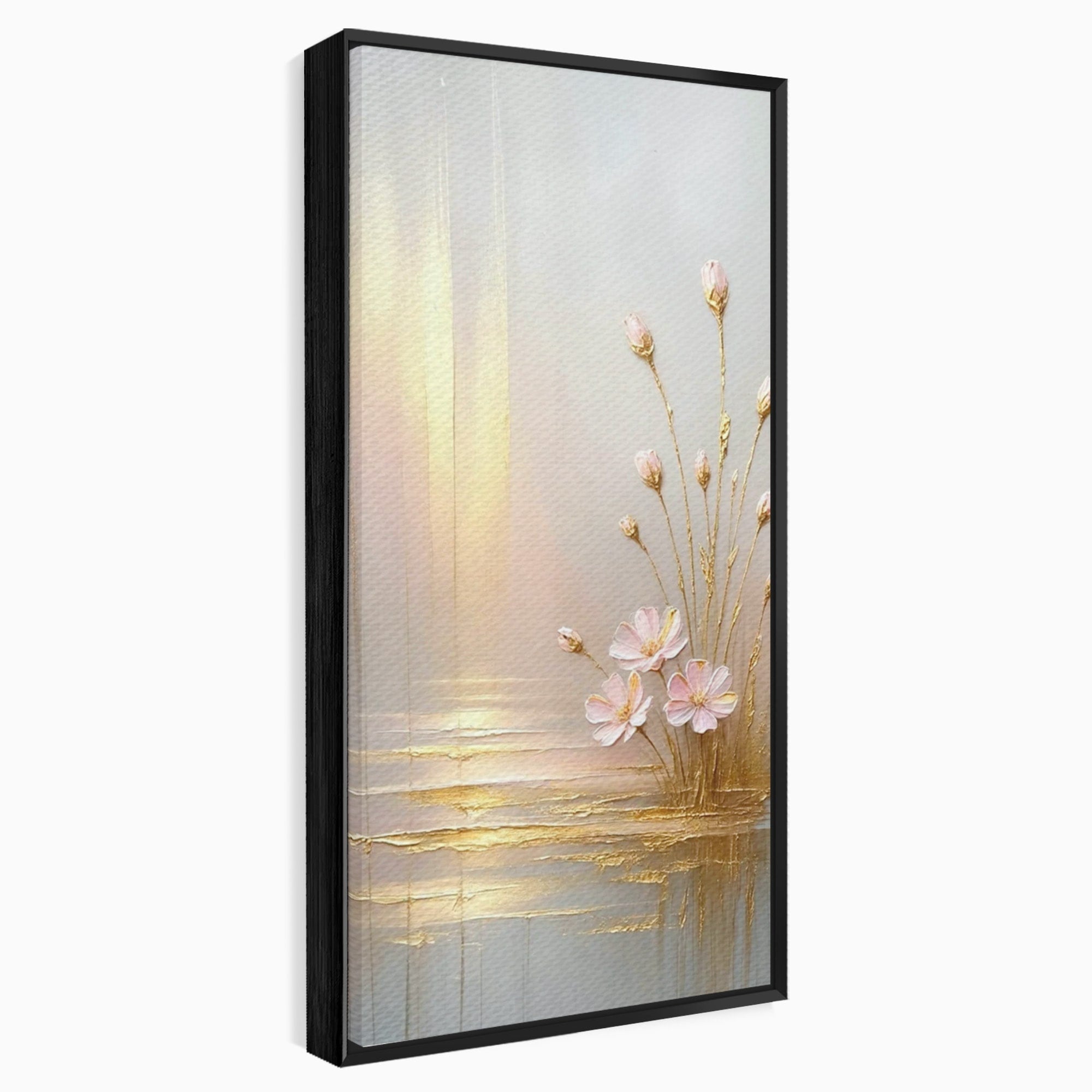 Tablou Canvas Premium LuxCanva® PI1343, Flori In Lumina Aurie, Lac, Primavara, Abstract, Eleganta, Culori Vibrante, Living, Dormitor