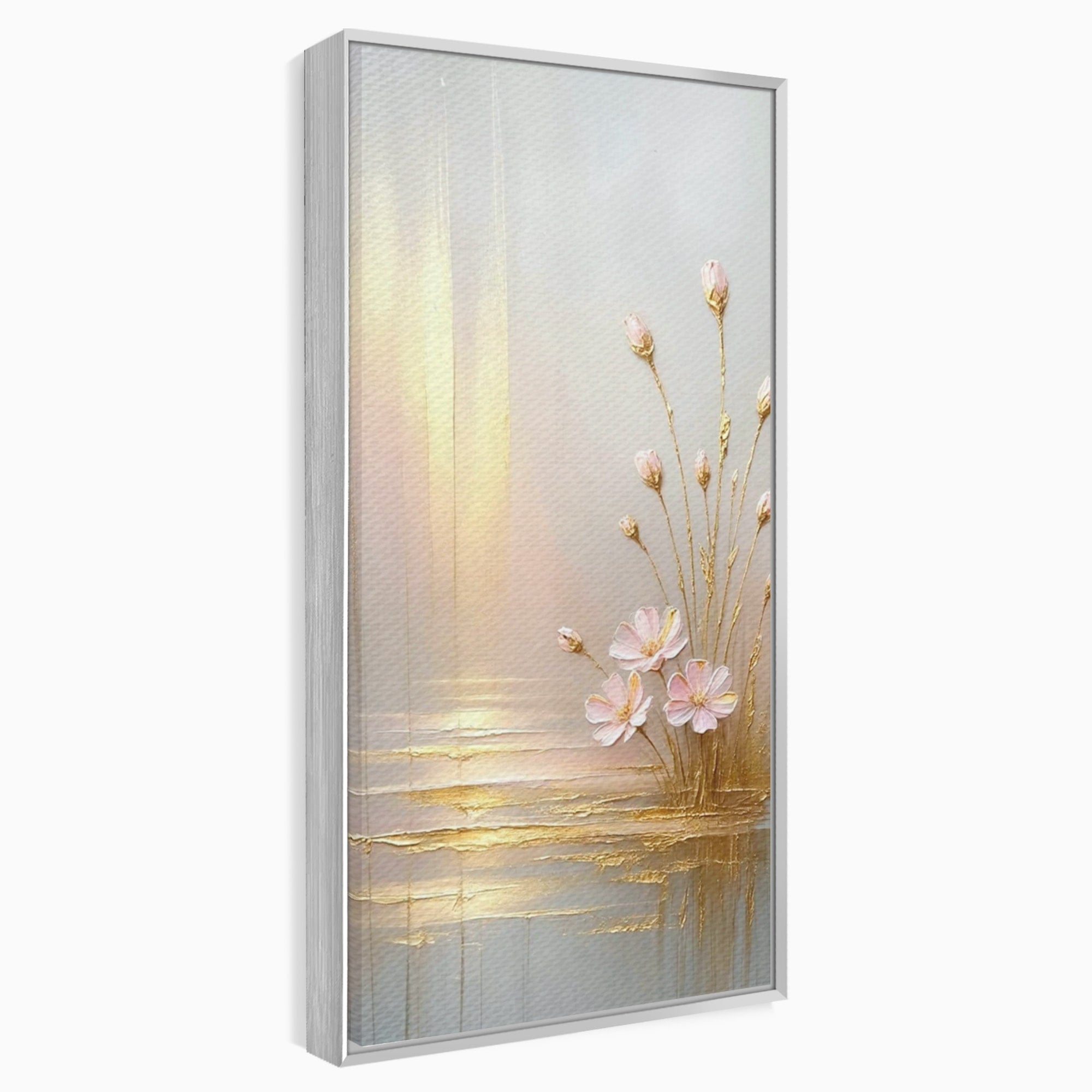 Tablou Canvas Premium LuxCanva® PI1343, Flori In Lumina Aurie, Lac, Primavara, Abstract, Eleganta, Culori Vibrante, Living, Dormitor