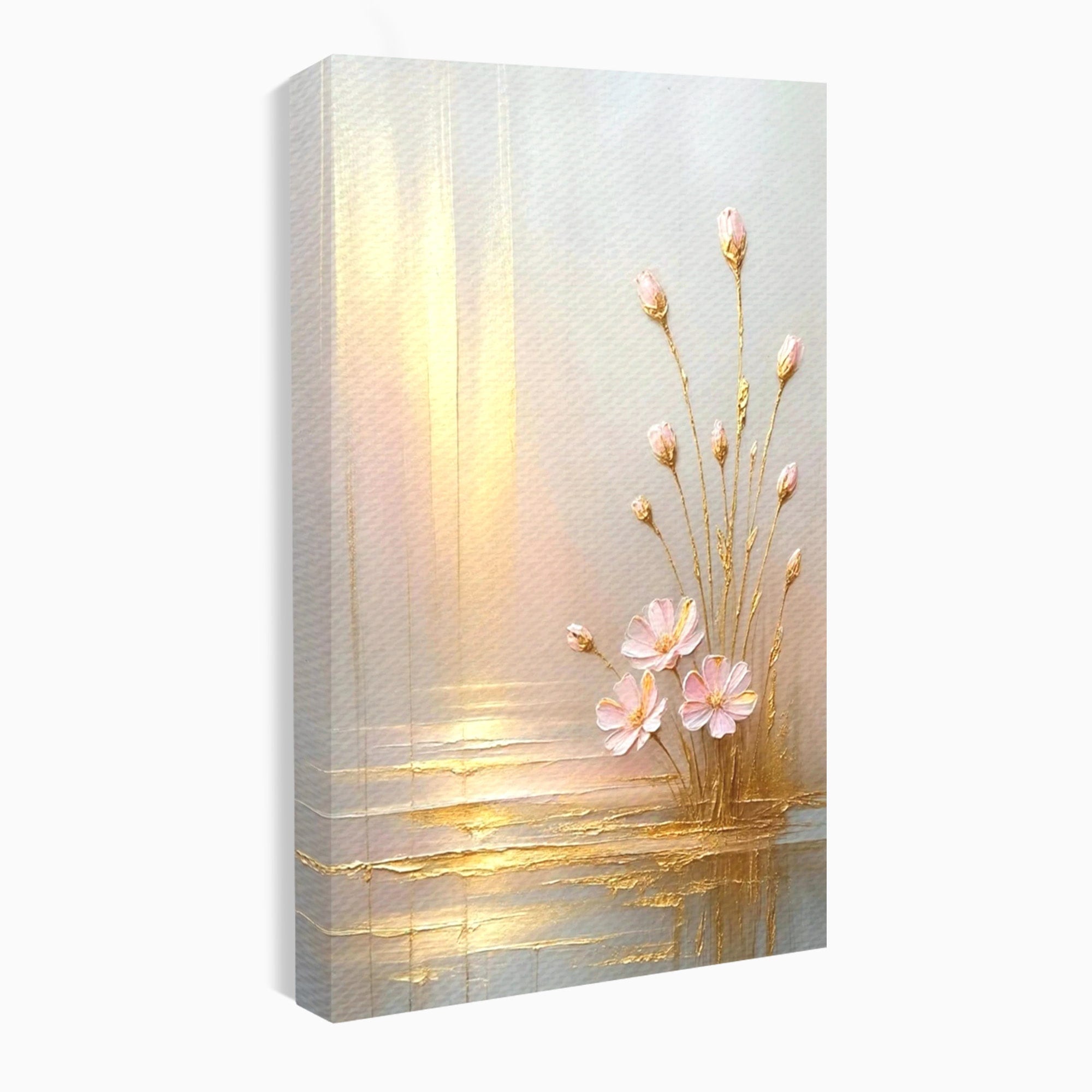 Tablou Canvas Premium LuxCanva® PI1343, Flori In Lumina Aurie, Lac, Primavara, Abstract, Eleganta, Culori Vibrante, Living, Dormitor