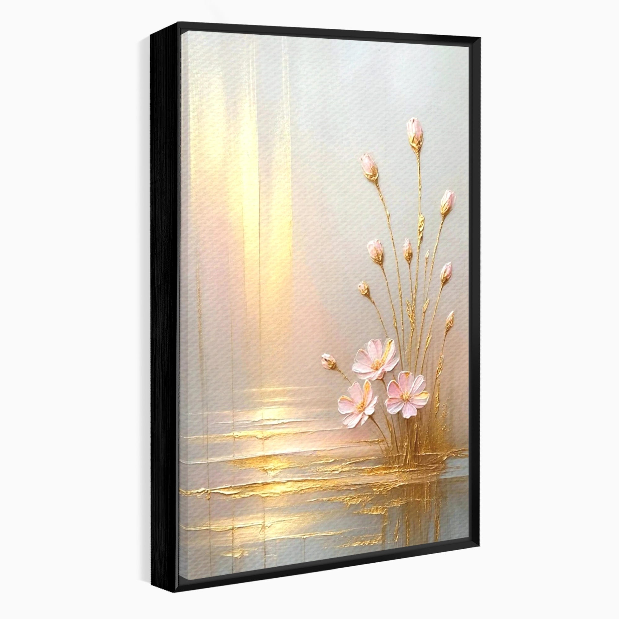 Tablou Canvas Premium LuxCanva® PI1343, Flori In Lumina Aurie, Lac, Primavara, Abstract, Eleganta, Culori Vibrante, Living, Dormitor
