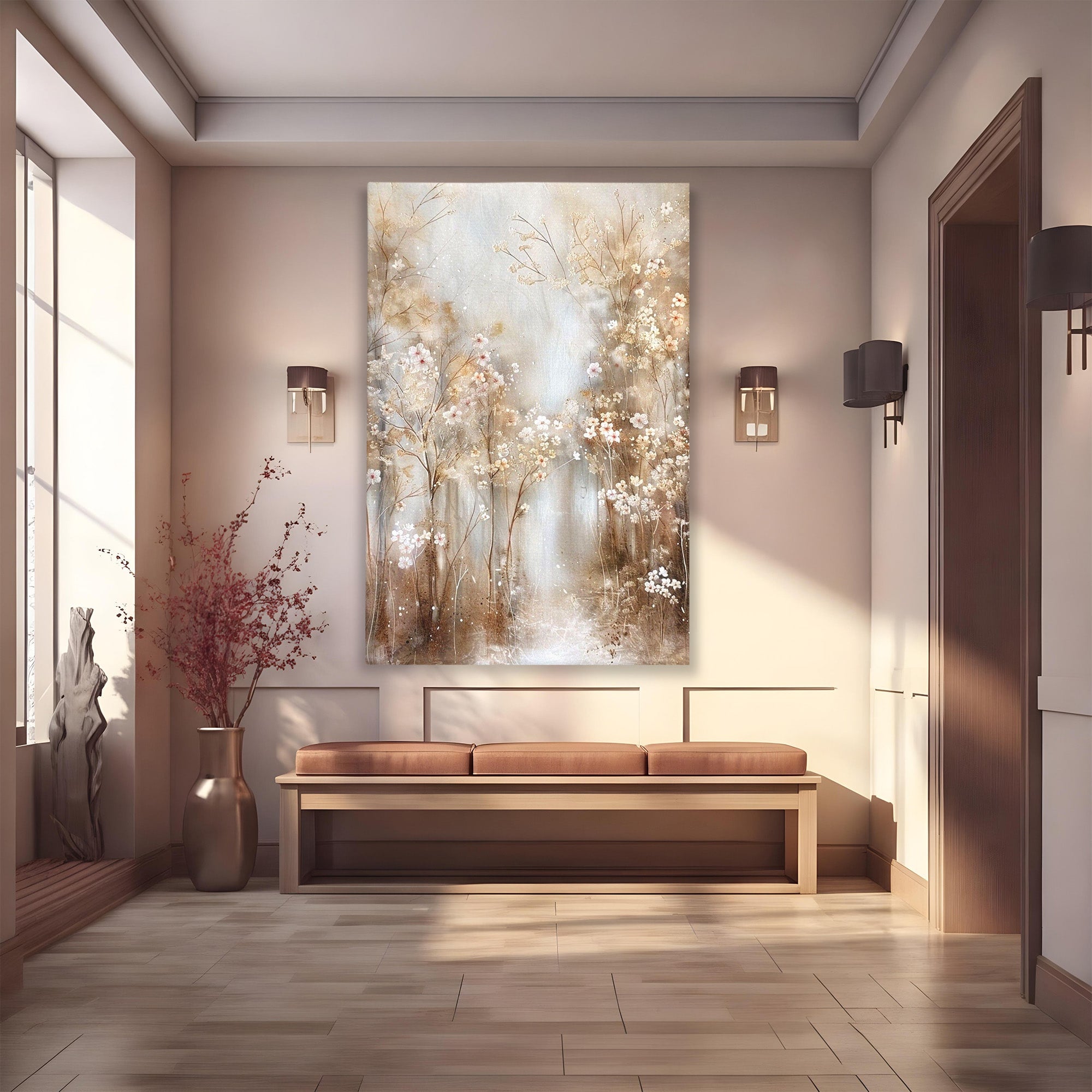 Tablou Canvas Premium LuxCanva® PI1344, Gradina De Iarna, Flori, Plimbare, Natura, Peisaj, Culori Vibrante, Living, Dormitor