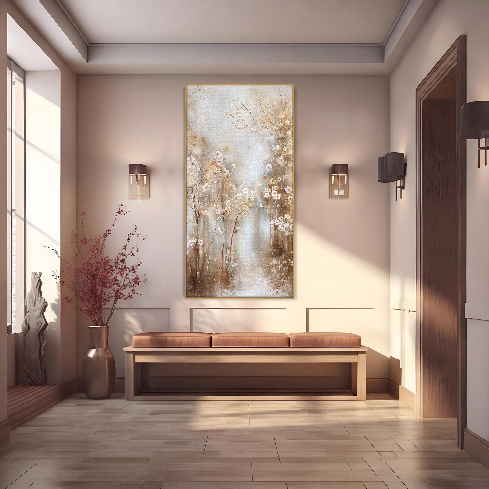 Tablou Canvas Premium LuxCanva® PI1344, Gradina De Iarna, Flori, Plimbare, Natura, Peisaj, Culori Vibrante, Living, Dormitor