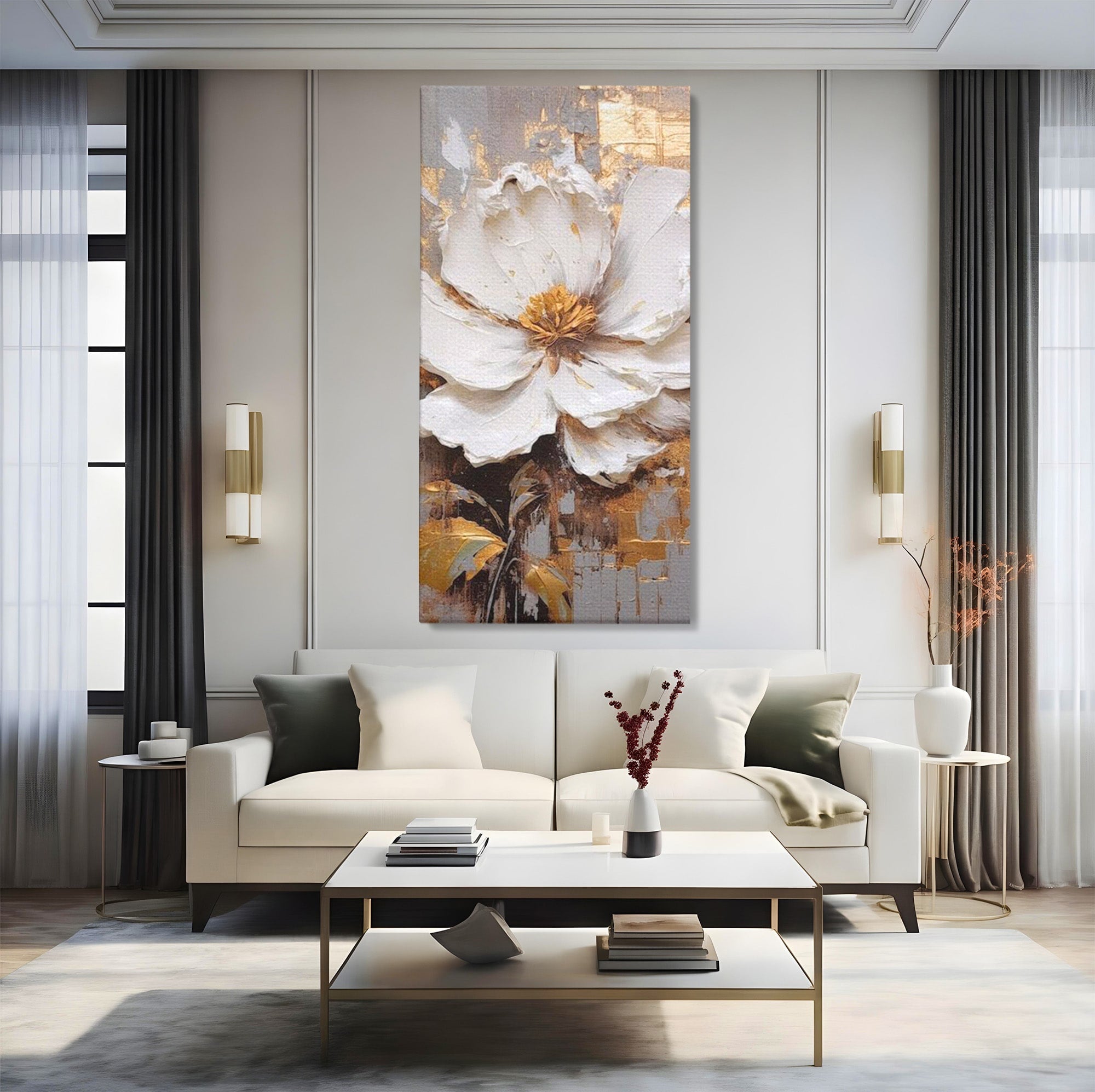 Tablou Canvas Premium LuxCanva® PI1345, Floare Aurie in Lumina, Petale, Abstract, Eleganta, Arta, Culori Vibrante, Living, Dormitor