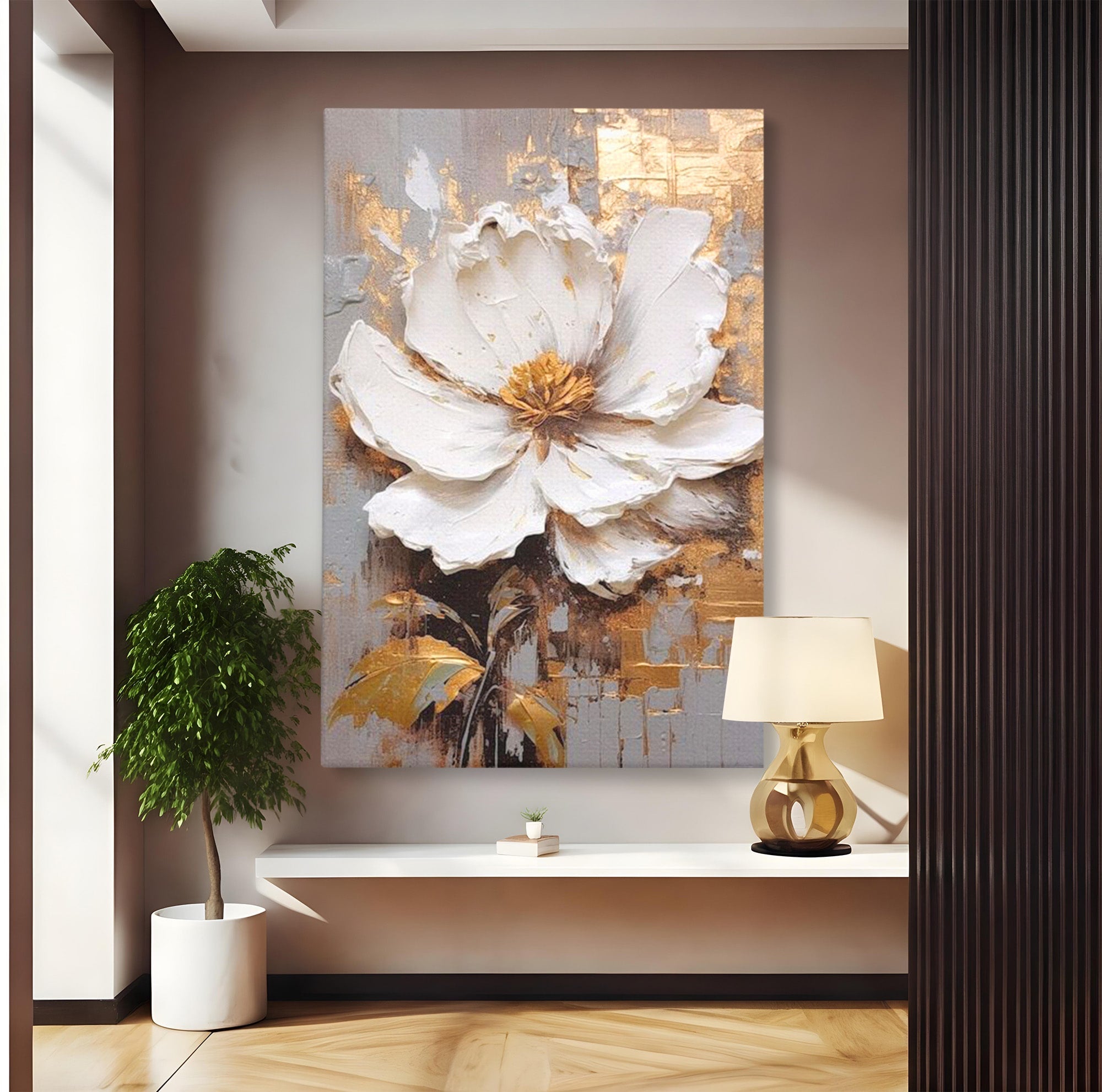 Tablou Canvas Premium LuxCanva® PI1345, Floare Aurie in Lumina, Petale, Abstract, Eleganta, Arta, Culori Vibrante, Living, Dormitor