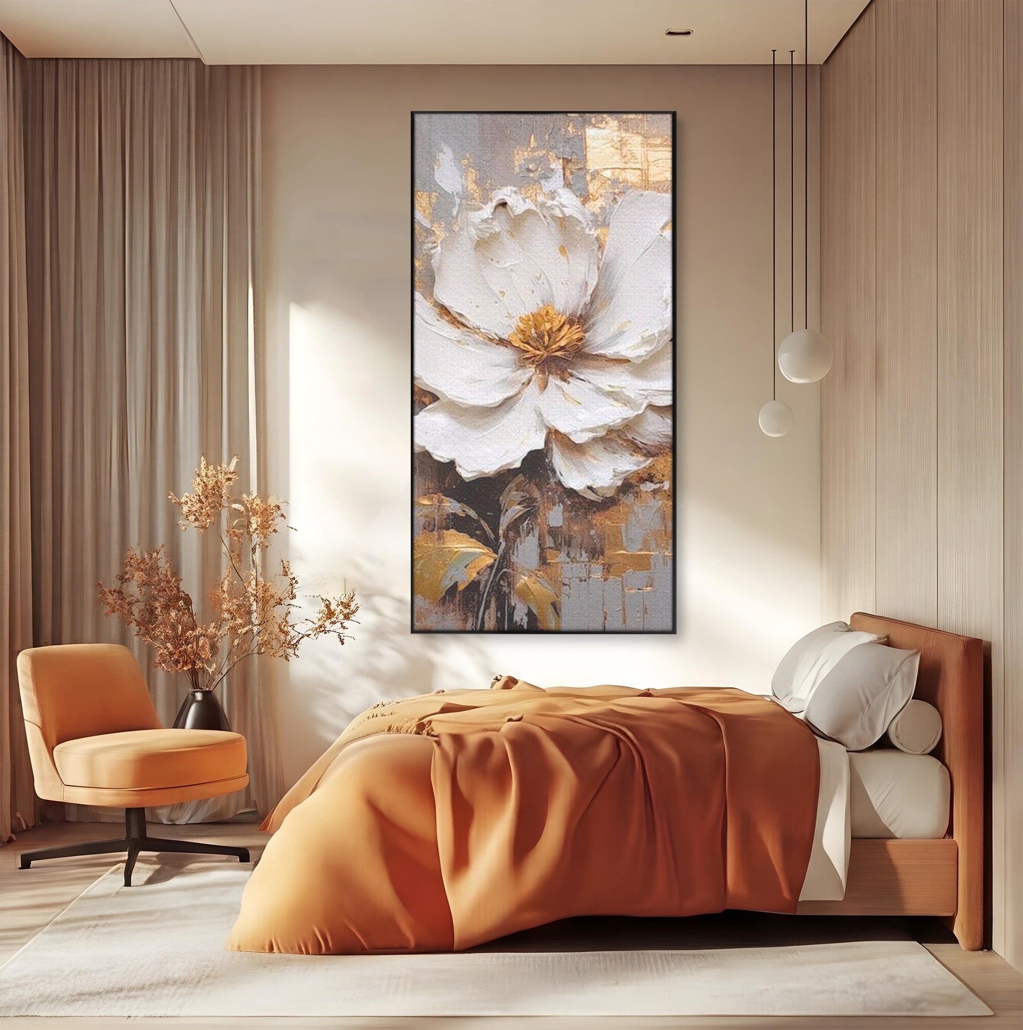 Tablou Canvas Premium LuxCanva® PI1345, Floare Aurie in Lumina, Petale, Abstract, Eleganta, Arta, Culori Vibrante, Living, Dormitor