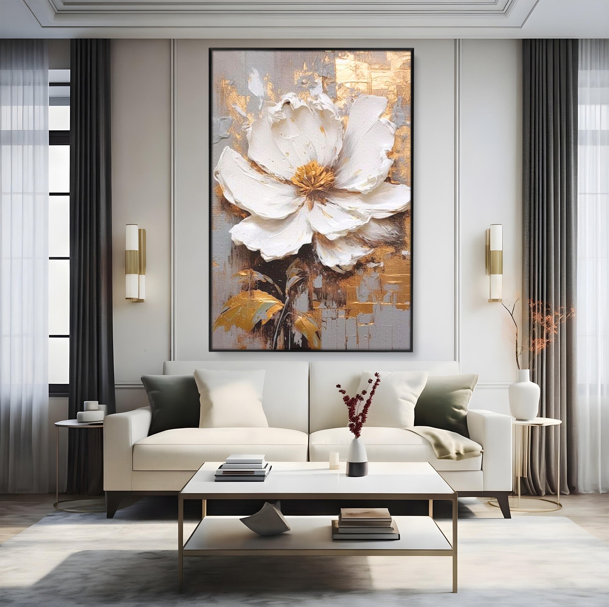 Tablou Canvas Premium LuxCanva® PI1345, Floare Aurie in Lumina, Petale, Abstract, Eleganta, Arta, Culori Vibrante, Living, Dormitor