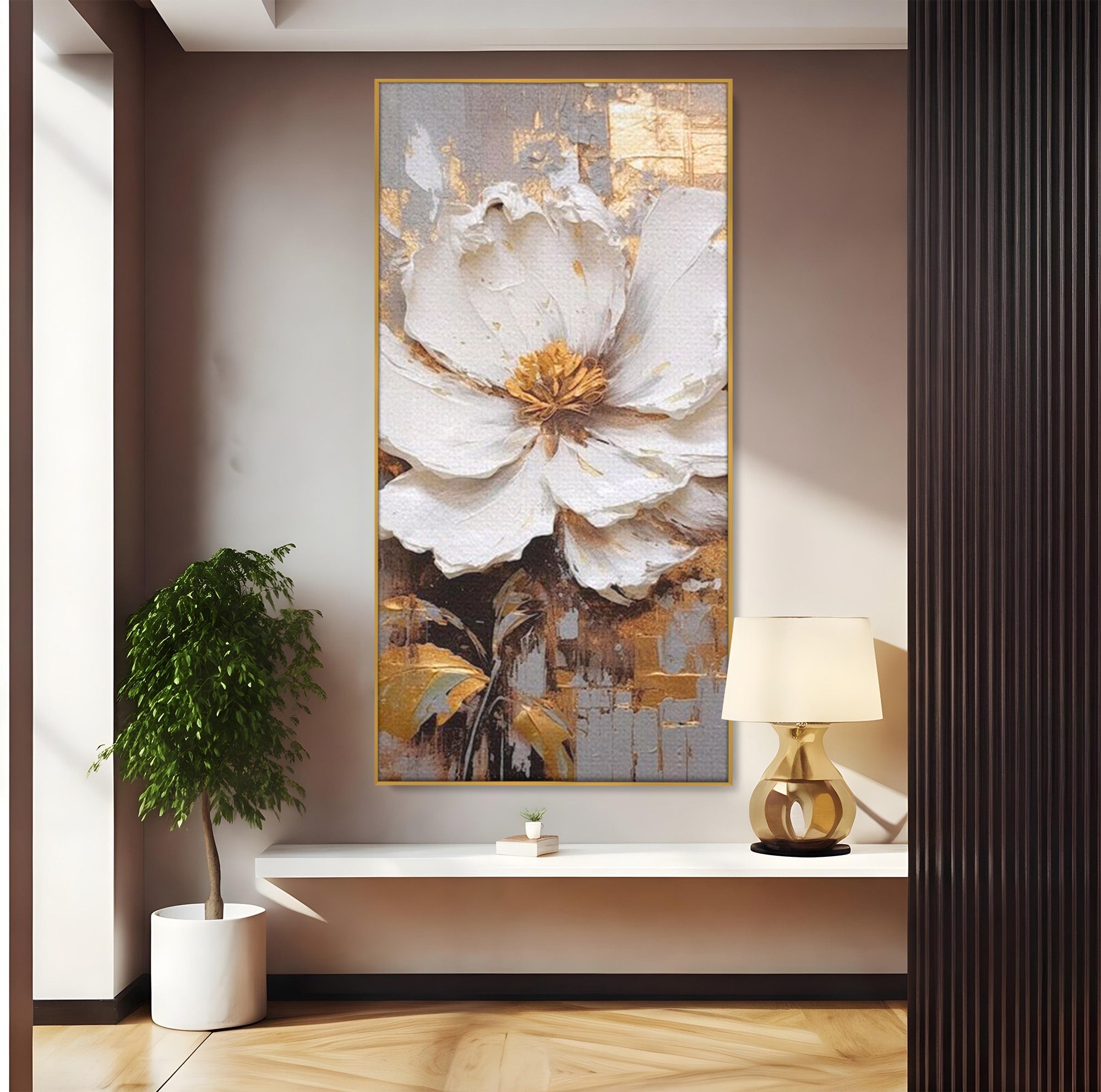 Tablou Canvas Premium LuxCanva® PI1345, Floare Aurie in Lumina, Petale, Abstract, Eleganta, Arta, Culori Vibrante, Living, Dormitor