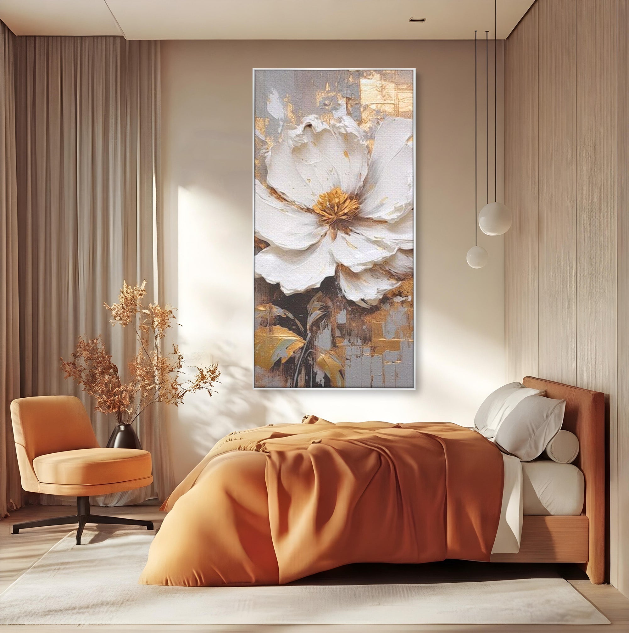 Tablou Canvas Premium LuxCanva® PI1345, Floare Aurie in Lumina, Petale, Abstract, Eleganta, Arta, Culori Vibrante, Living, Dormitor