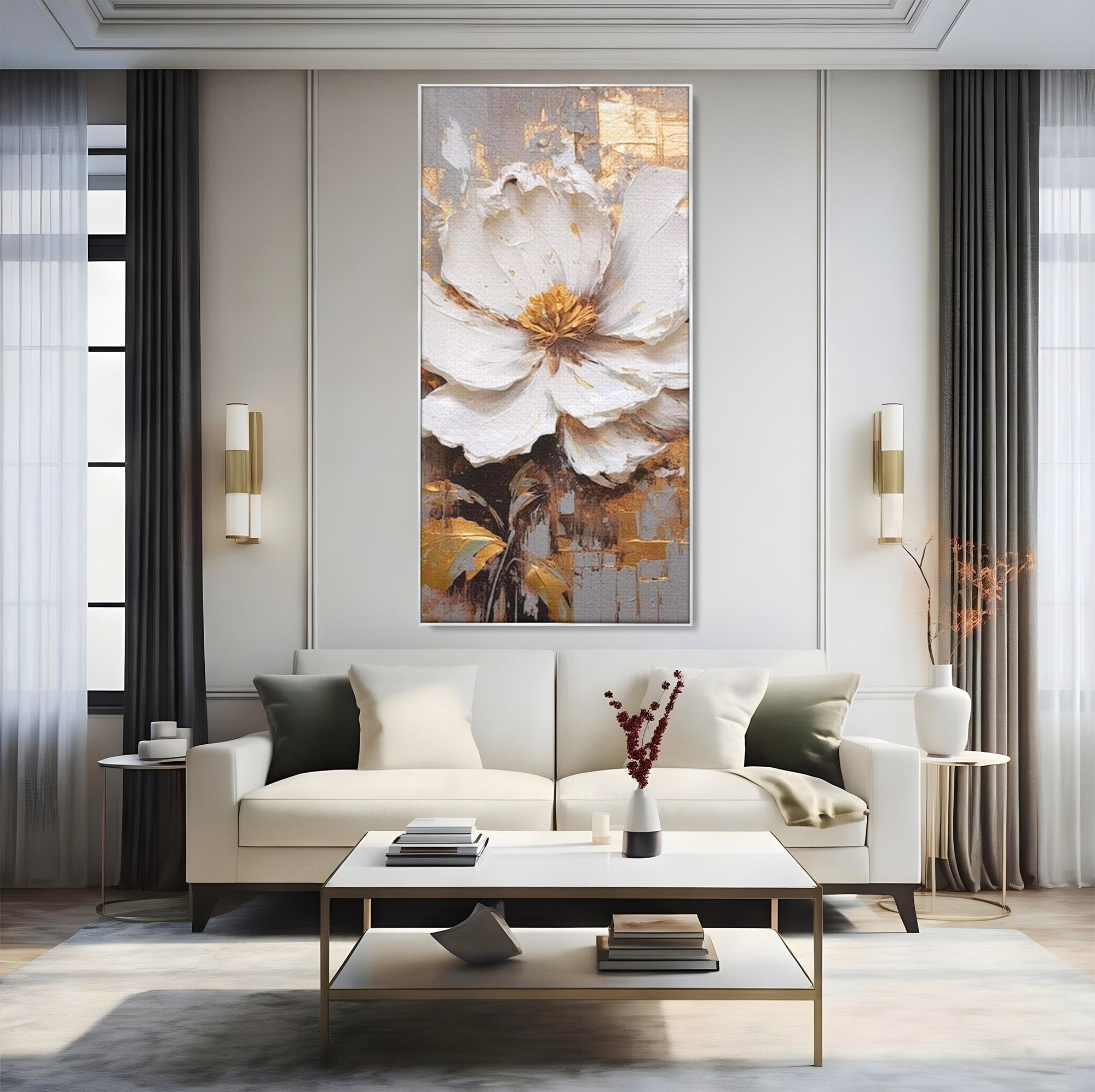 Tablou Canvas Premium LuxCanva® PI1345, Floare Aurie in Lumina, Petale, Abstract, Eleganta, Arta, Culori Vibrante, Living, Dormitor
