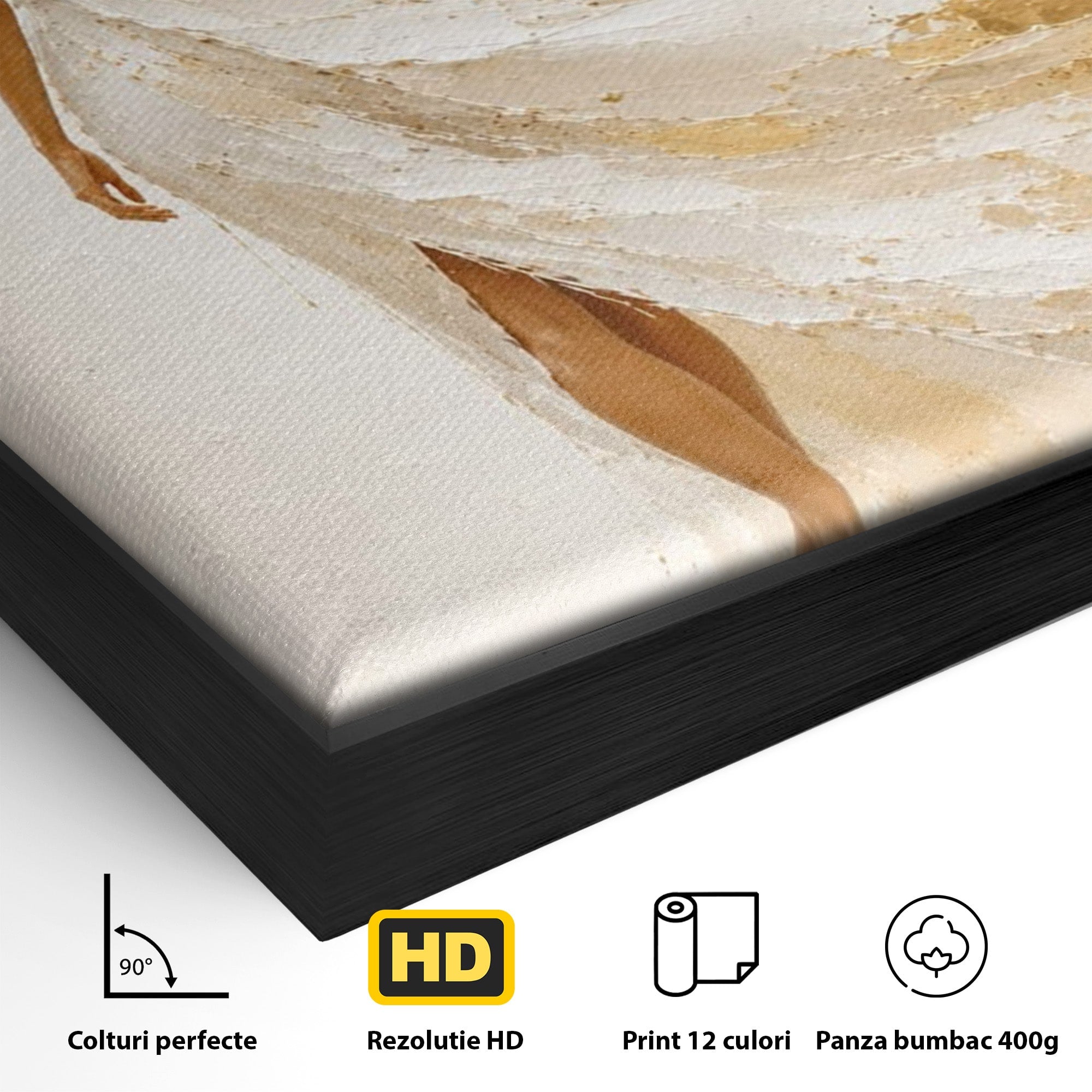 Tablou Canvas Premium LuxCanva® PI1346, Femeie In Rochie Aurie, Silueta, Eleganta, Arta, Auriu, Culori Vibrante, Living, Dormitor