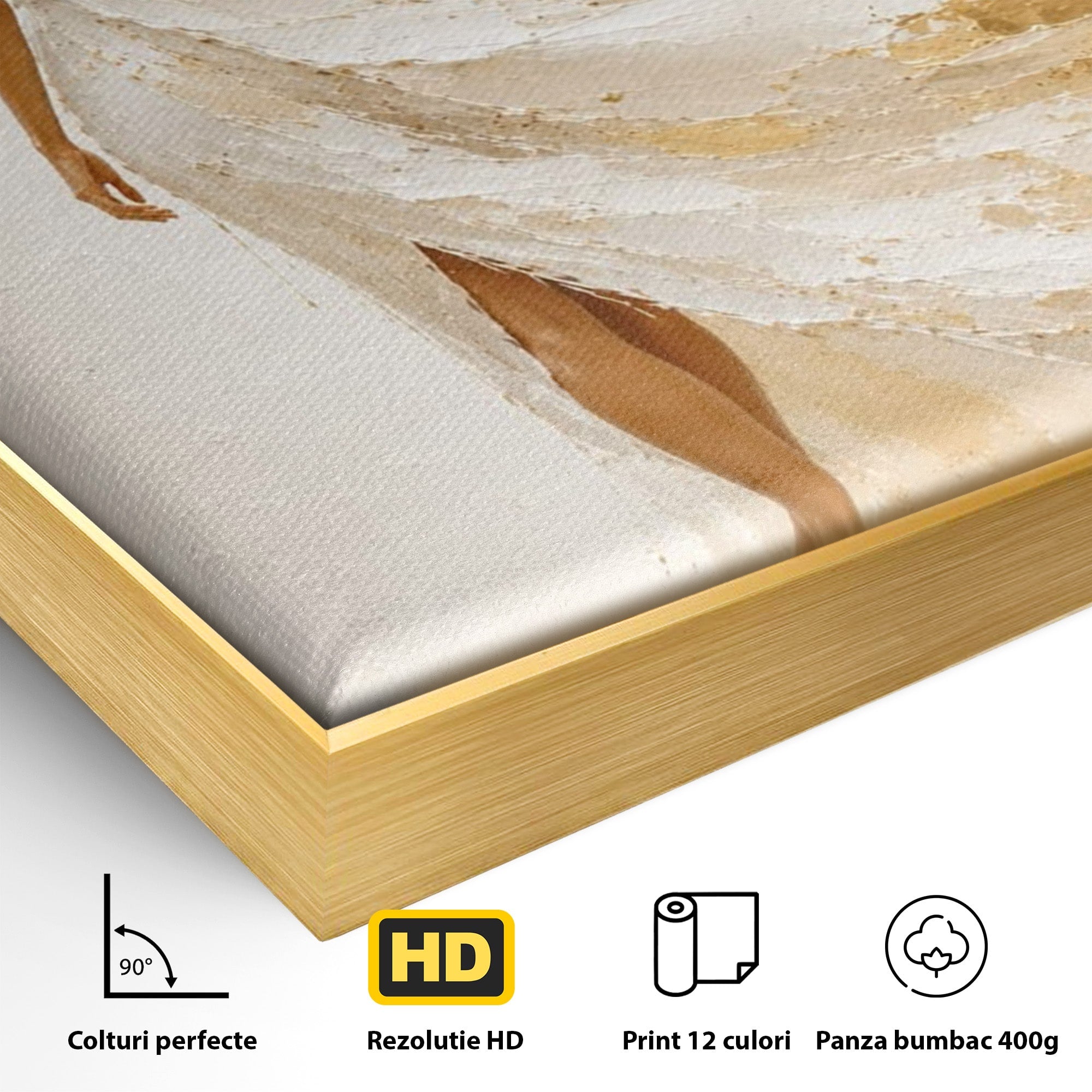 Tablou Canvas Premium LuxCanva® PI1346, Femeie In Rochie Aurie, Silueta, Eleganta, Arta, Auriu, Culori Vibrante, Living, Dormitor