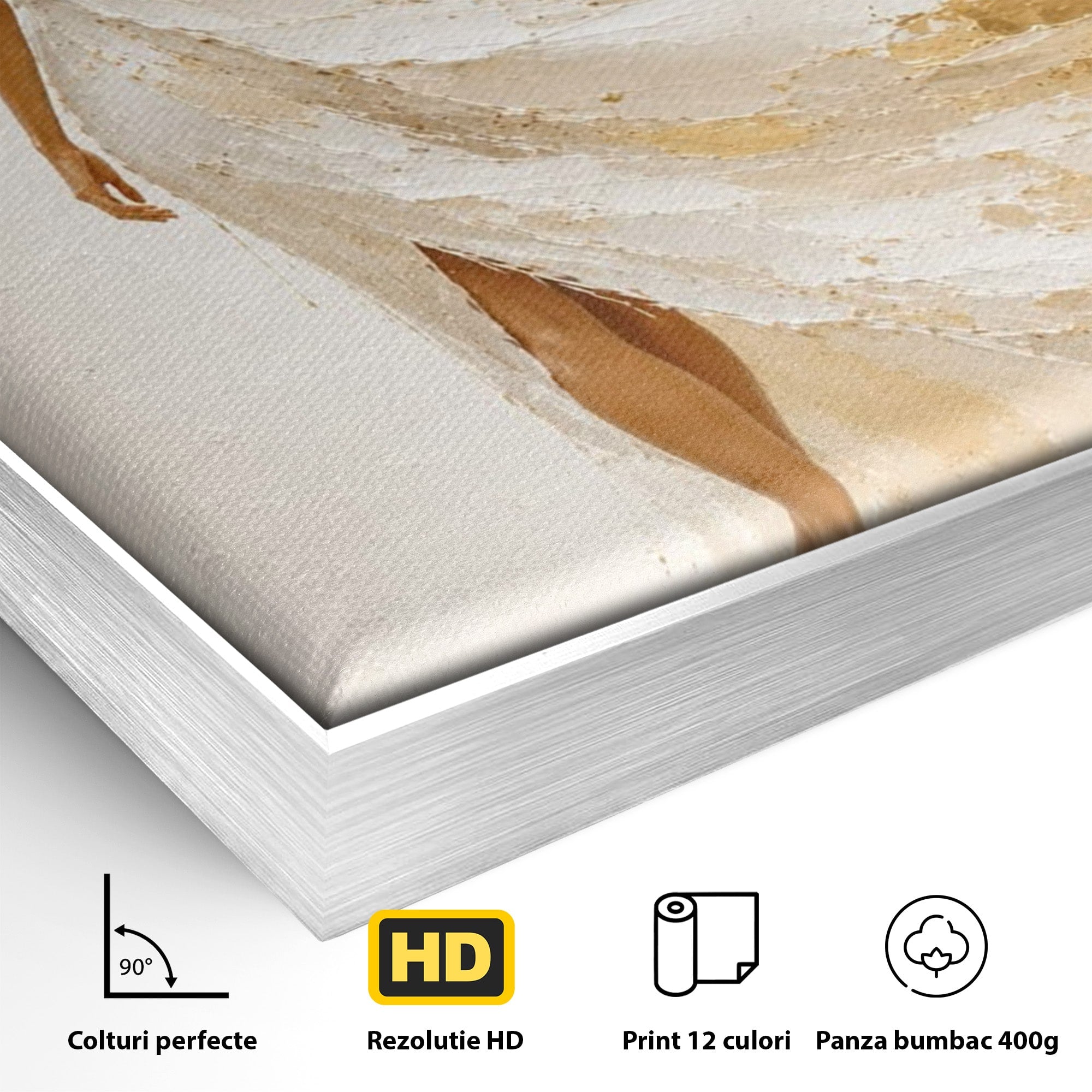 Tablou Canvas Premium LuxCanva® PI1346, Femeie In Rochie Aurie, Silueta, Eleganta, Arta, Auriu, Culori Vibrante, Living, Dormitor