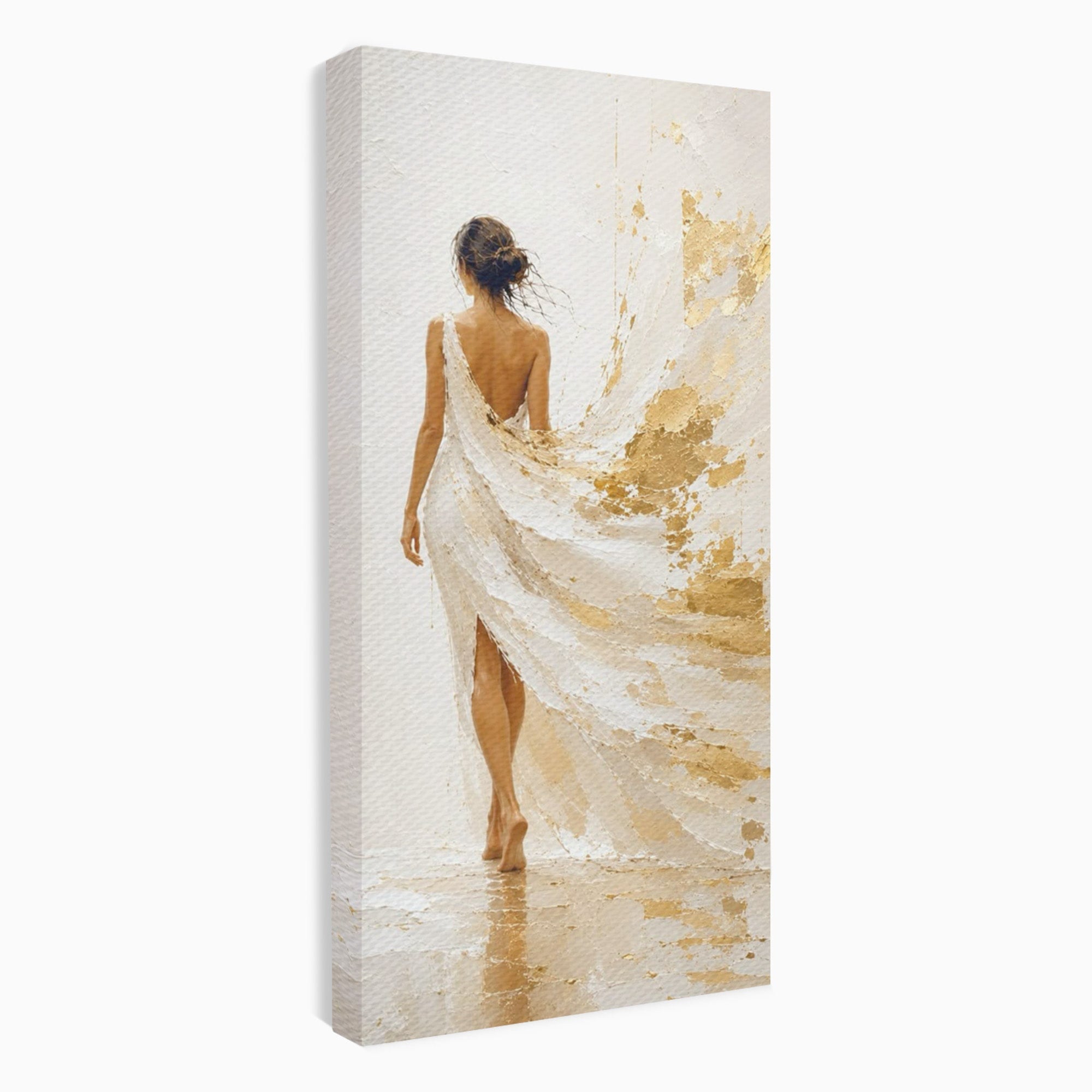 Tablou Canvas Premium LuxCanva® PI1346, Femeie In Rochie Aurie, Silueta, Eleganta, Arta, Auriu, Culori Vibrante, Living, Dormitor