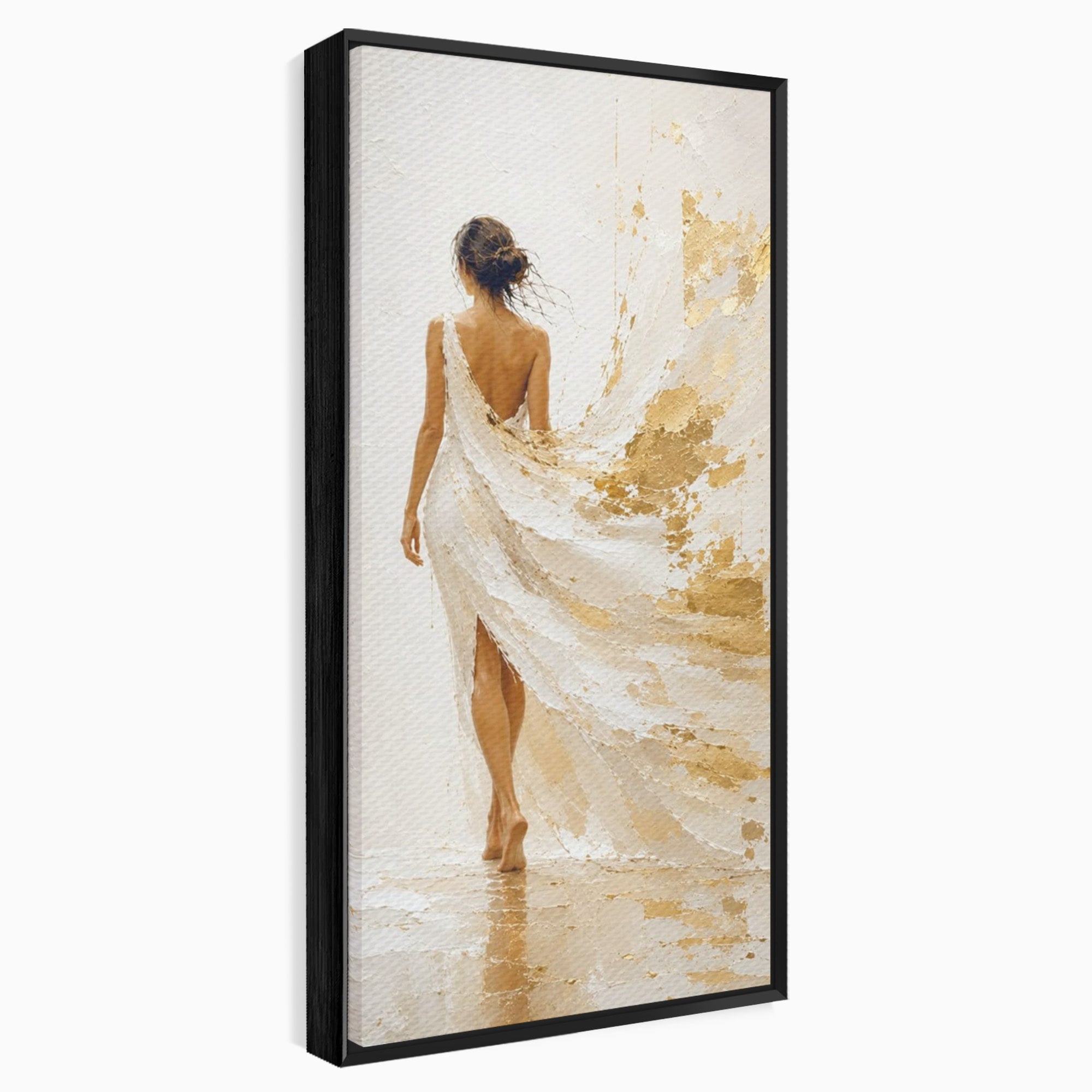 Tablou Canvas Premium LuxCanva® PI1346, Femeie In Rochie Aurie, Silueta, Eleganta, Arta, Auriu, Culori Vibrante, Living, Dormitor