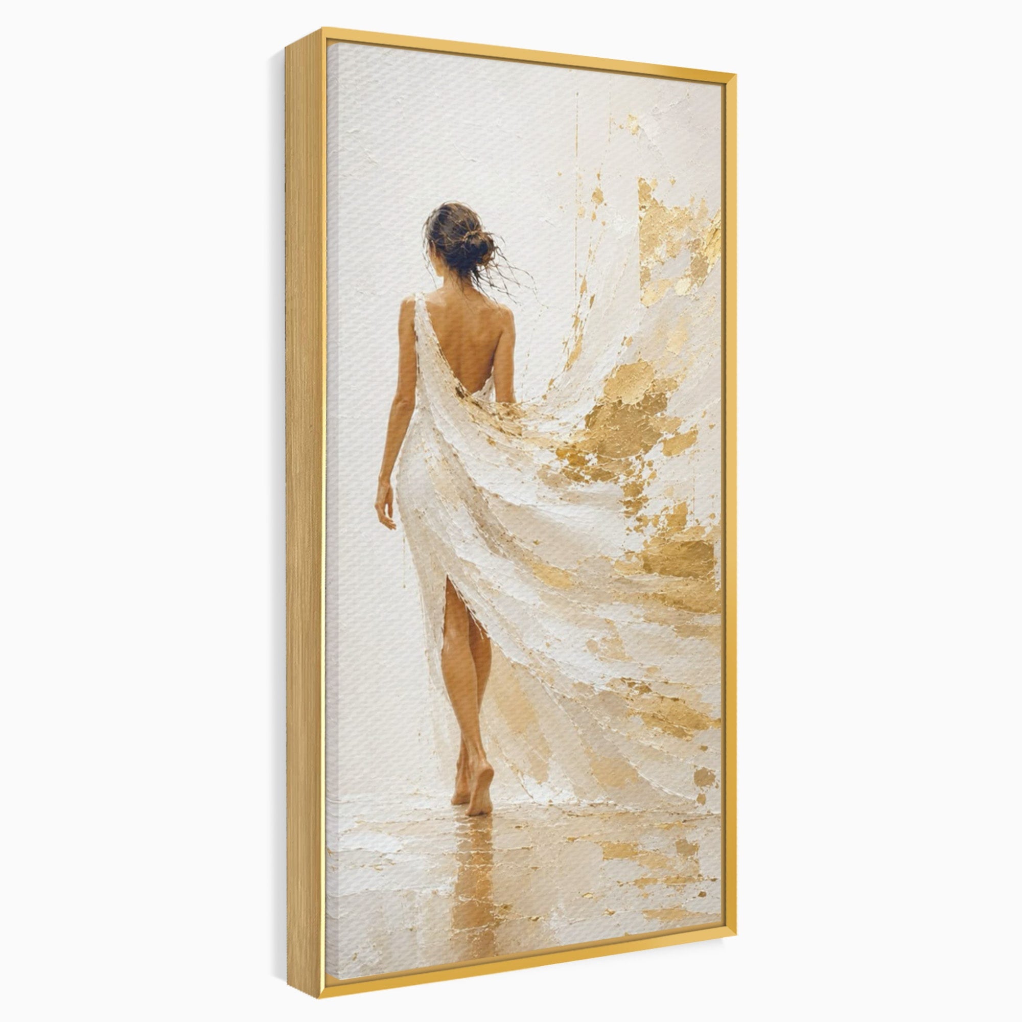 Tablou Canvas Premium LuxCanva® PI1346, Femeie In Rochie Aurie, Silueta, Eleganta, Arta, Auriu, Culori Vibrante, Living, Dormitor