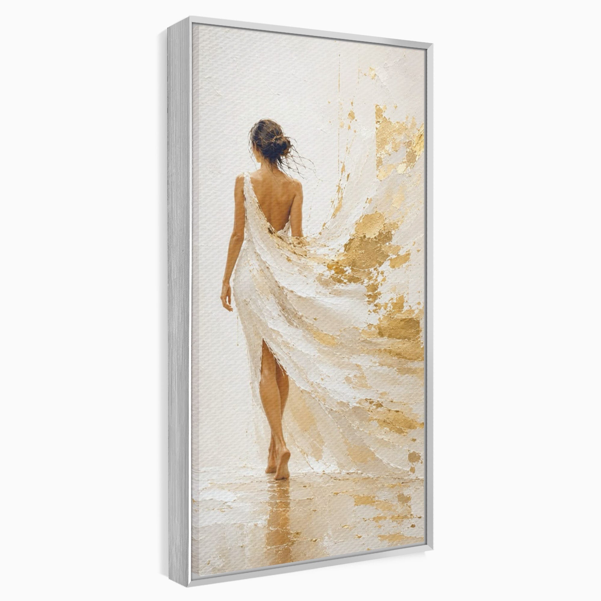 Tablou Canvas Premium LuxCanva® PI1346, Femeie In Rochie Aurie, Silueta, Eleganta, Arta, Auriu, Culori Vibrante, Living, Dormitor