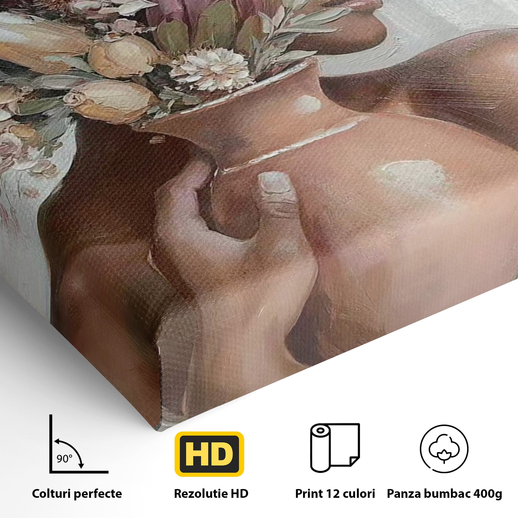 Tablou Canvas Premium LuxCanva® PI1347, Portret Cu Vas De Flori, Femeie, Flori, Vaza, Portret, Culori Vibrante, Living, Dormitor