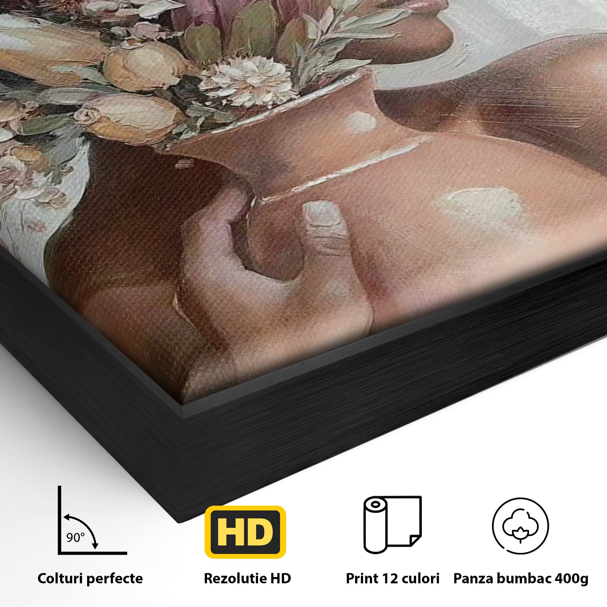 Tablou Canvas Premium LuxCanva® PI1347, Portret Cu Vas De Flori, Femeie, Flori, Vaza, Portret, Culori Vibrante, Living, Dormitor