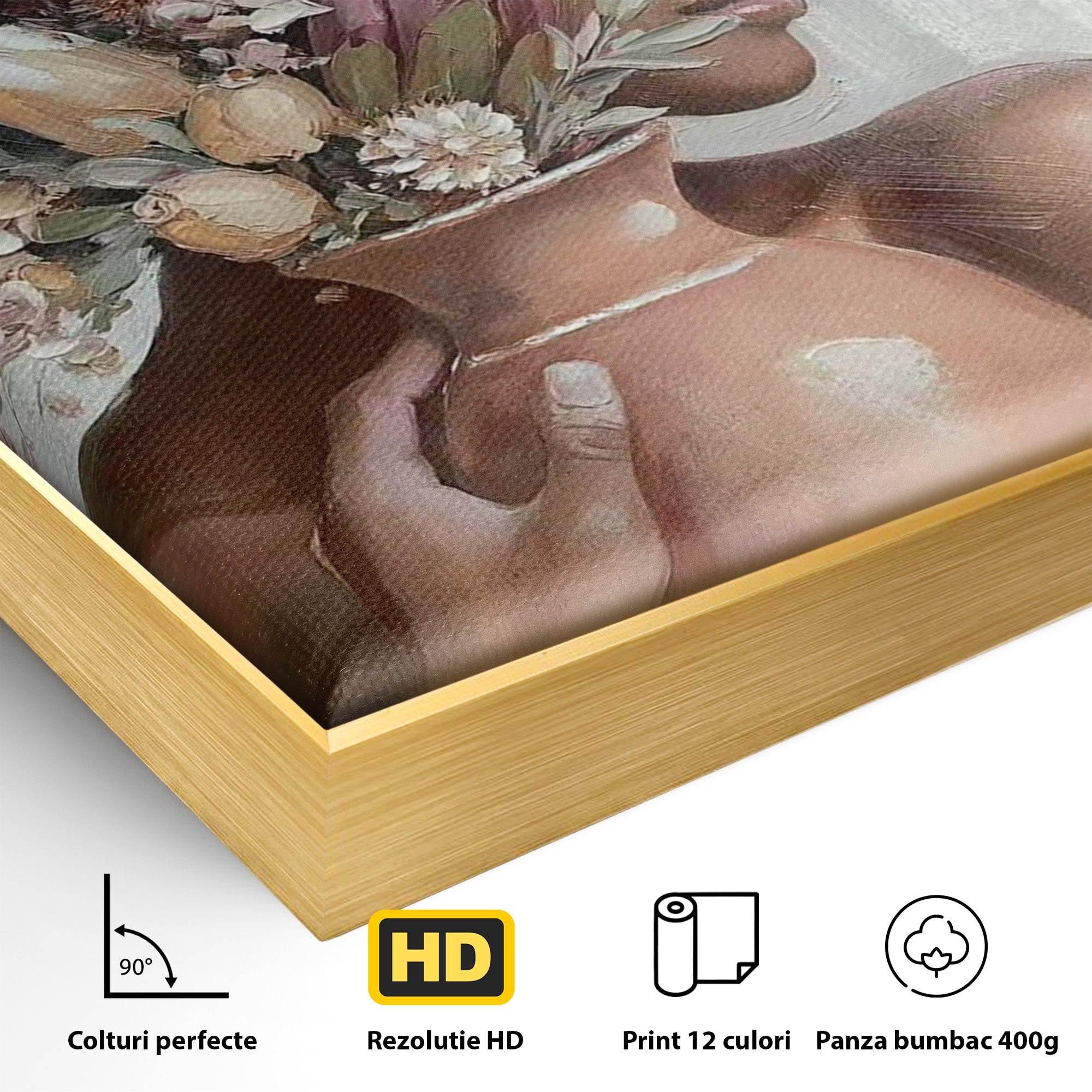 Tablou Canvas Premium LuxCanva® PI1347, Portret Cu Vas De Flori, Femeie, Flori, Vaza, Portret, Culori Vibrante, Living, Dormitor