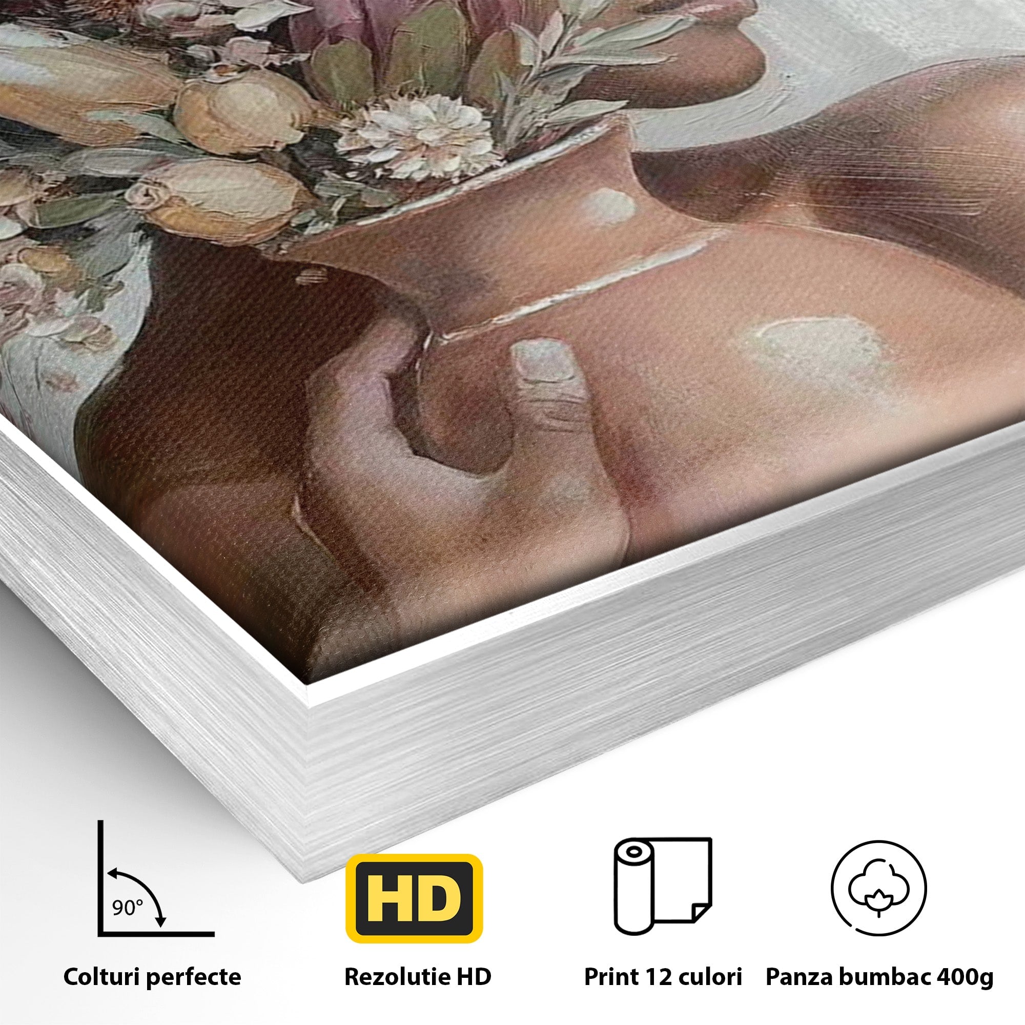 Tablou Canvas Premium LuxCanva® PI1347, Portret Cu Vas De Flori, Femeie, Flori, Vaza, Portret, Culori Vibrante, Living, Dormitor