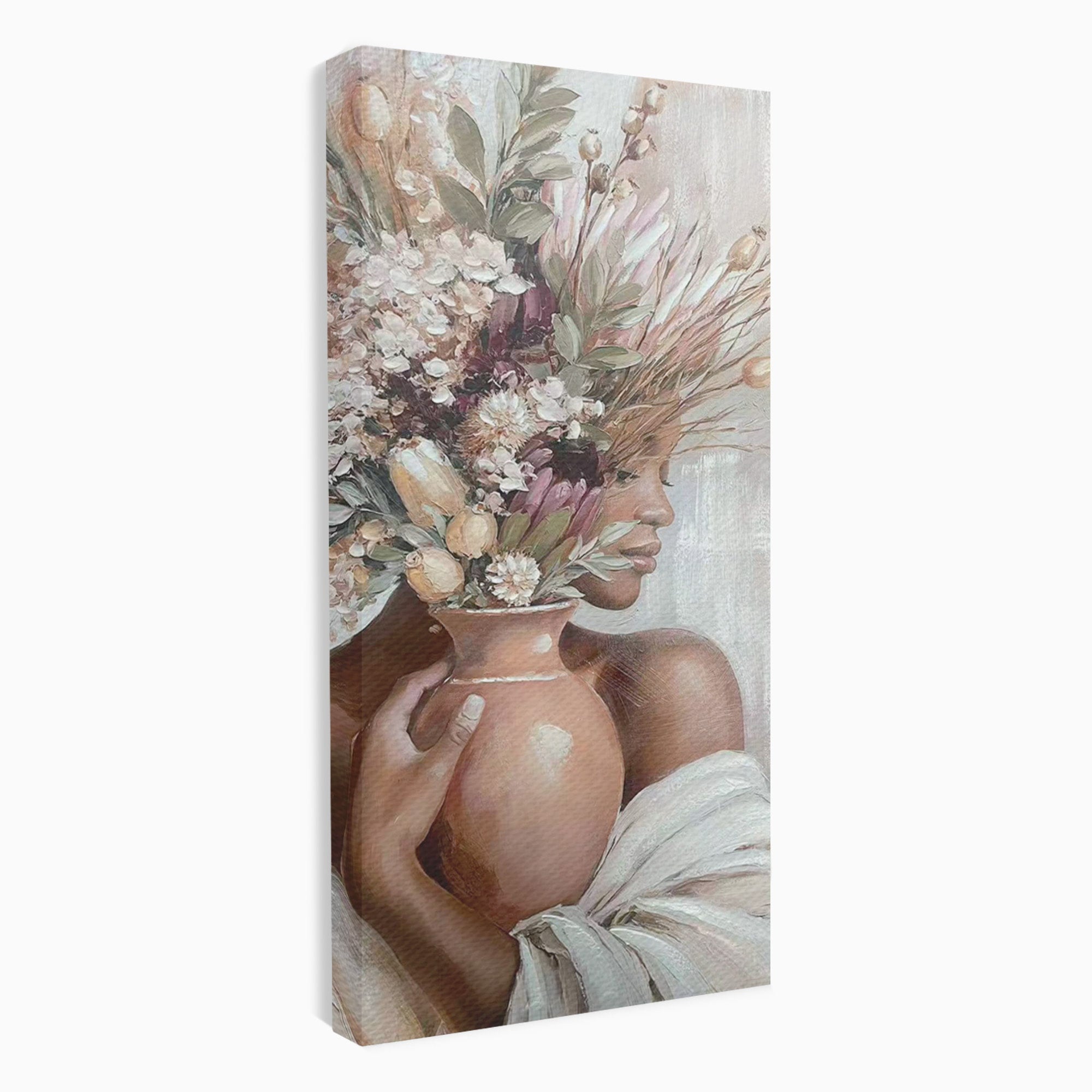 Tablou Canvas Premium LuxCanva® PI1347, Portret Cu Vas De Flori, Femeie, Flori, Vaza, Portret, Culori Vibrante, Living, Dormitor